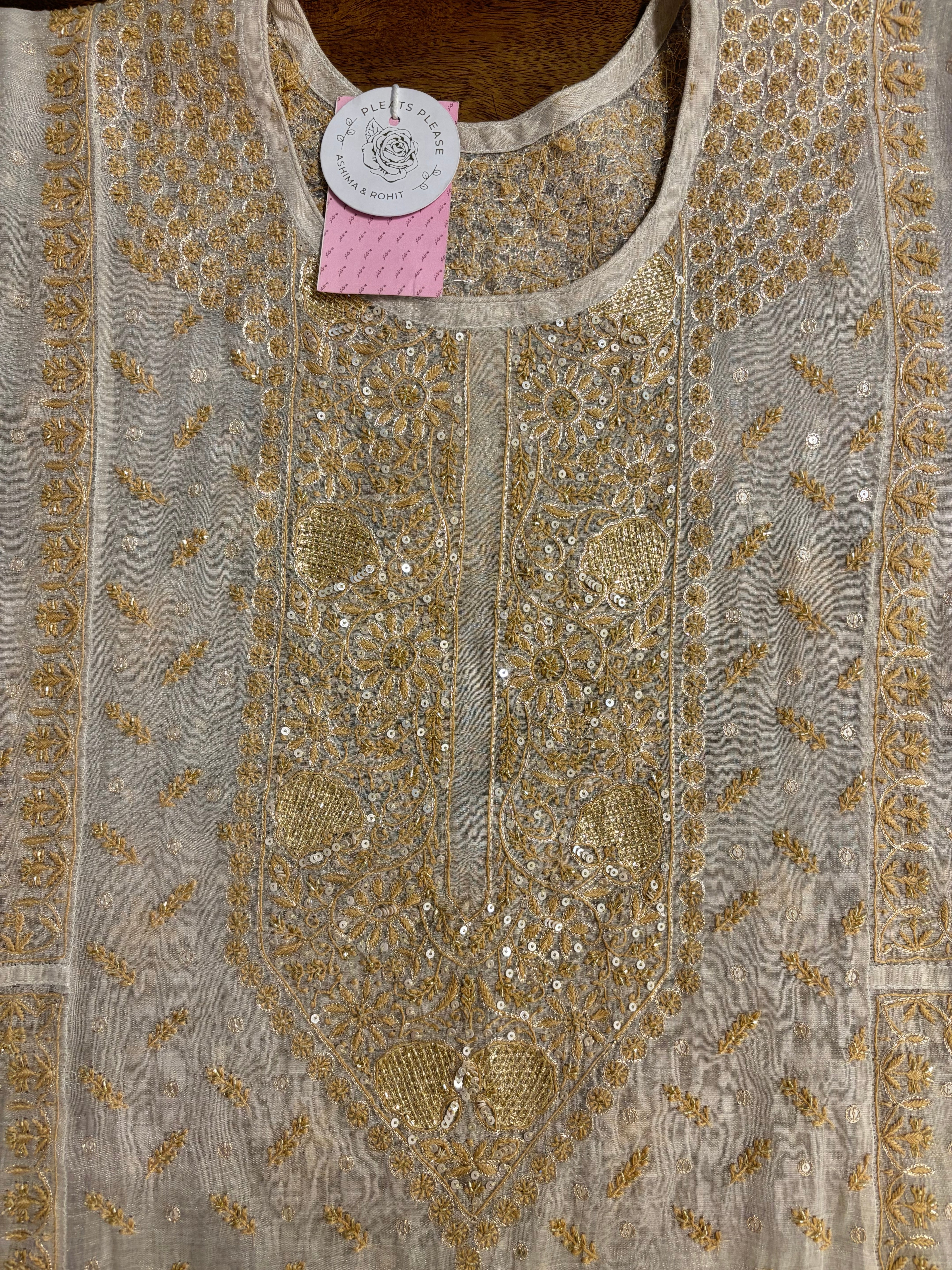 Dyeable Pure & Premium Silver Tissue Chikankari Kurta & Dupatta
