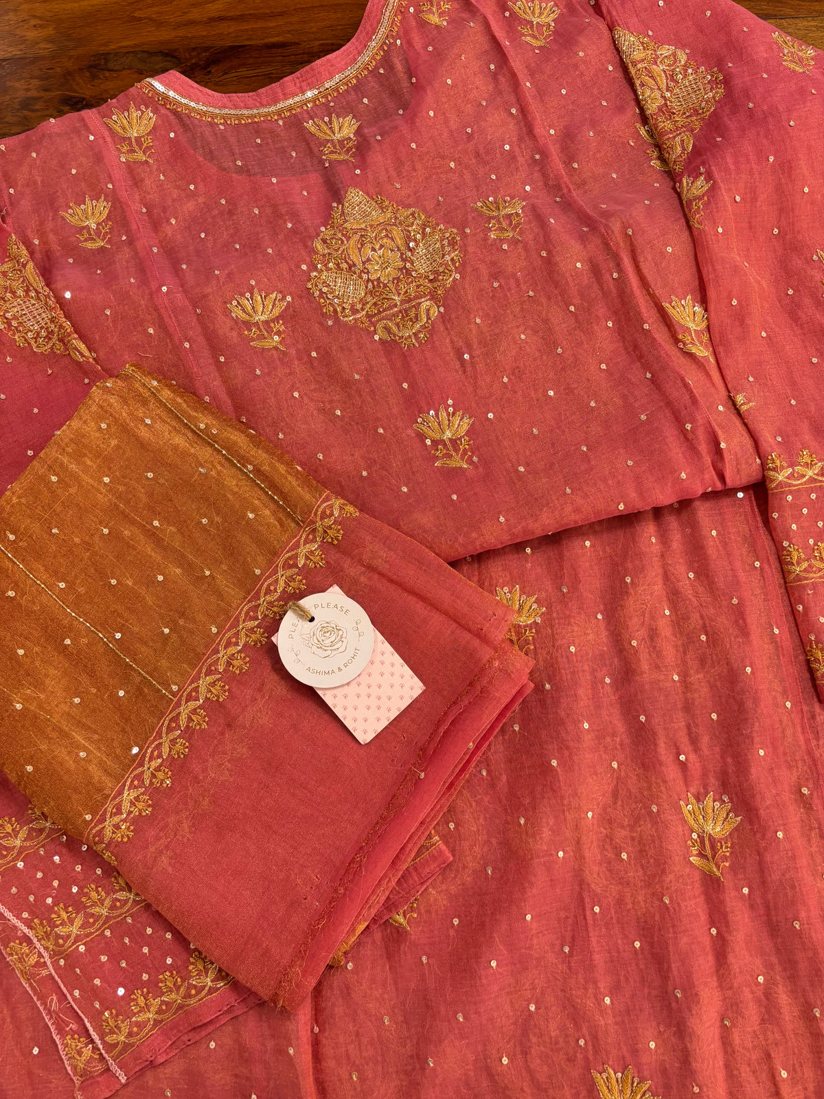 Rose Pink Pure & Premium Tissue Chikankari Kurta & Dupatta