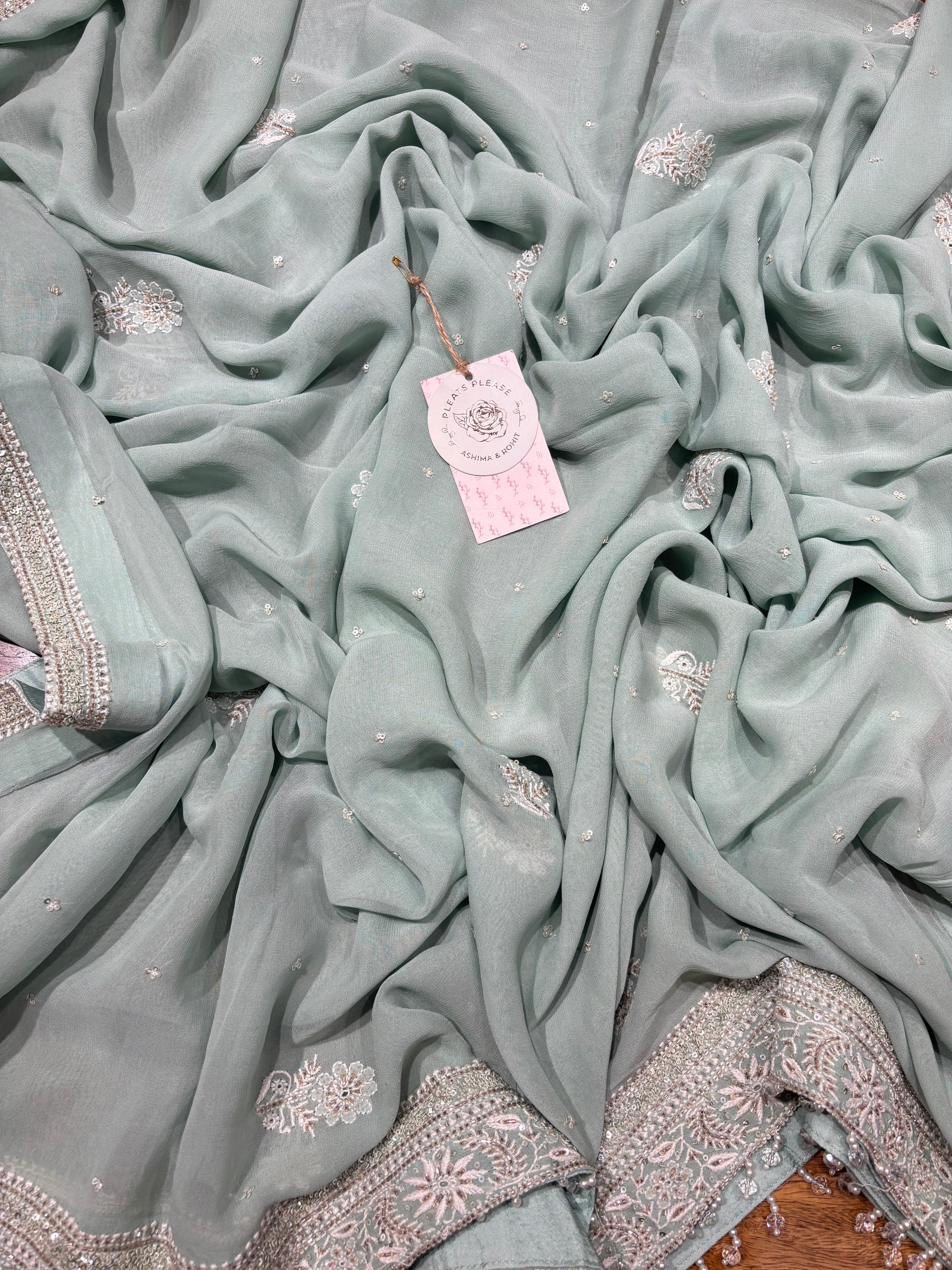 Sage Green Pure and Premium Georgette Chikankari Kurta And Dupatta Set
