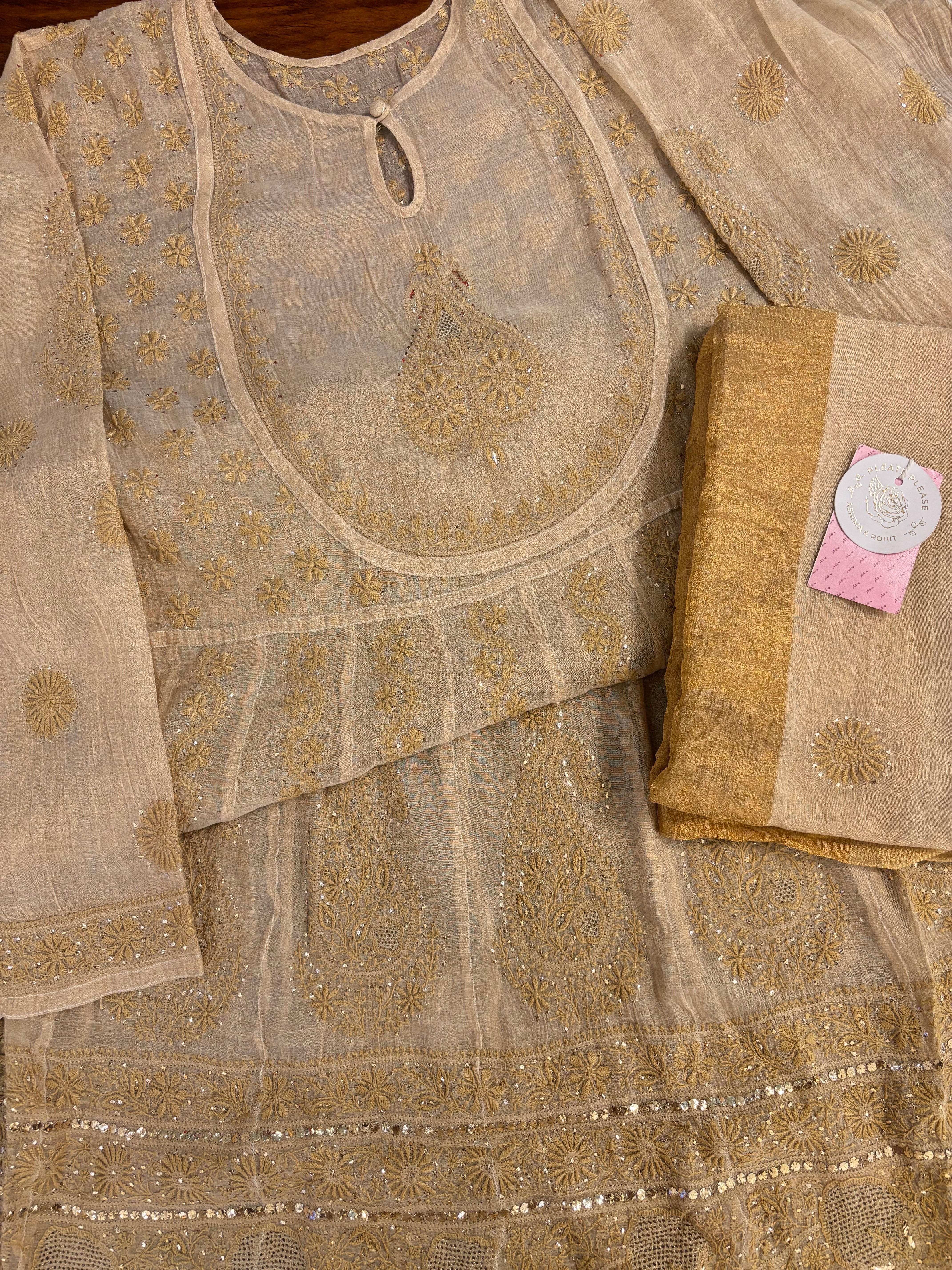 Dyeable Pure & Premium Tissue Mukaish Chikankari Bajirao Anarkali & Dupatta