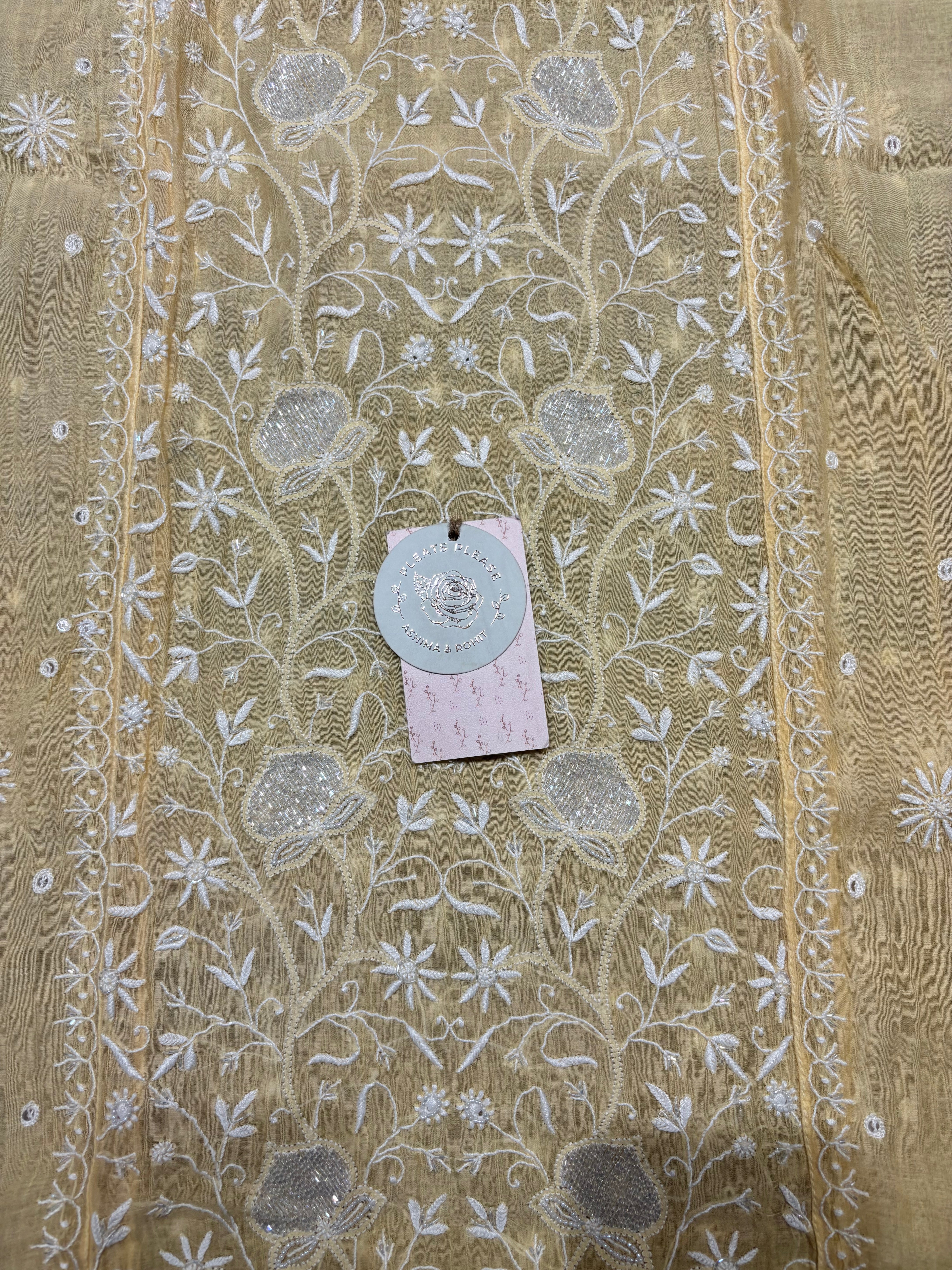 Butter Yellow Chanderi Mul Chikankari Kurta and Dupatta Set