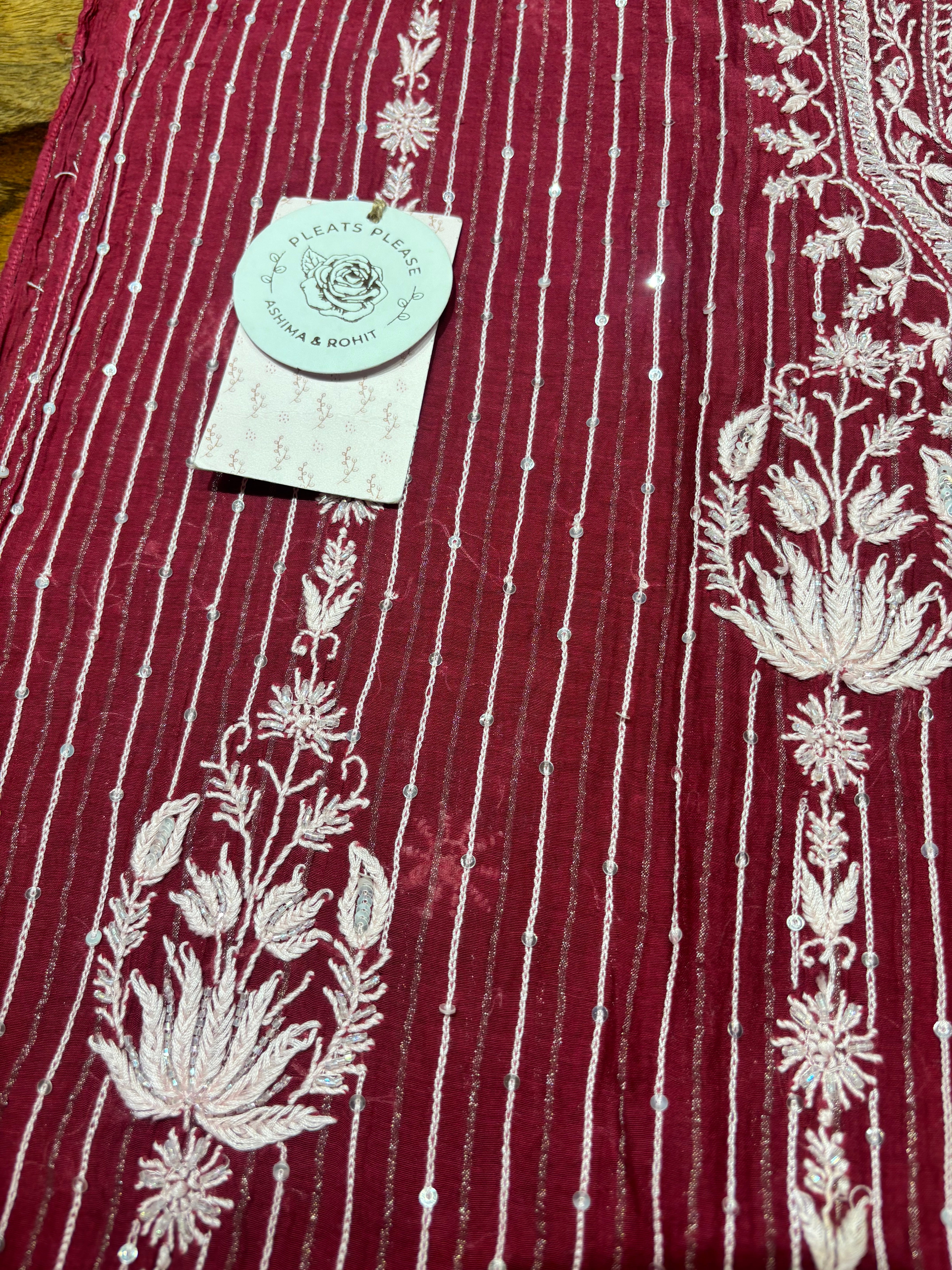 Beetroot Red Chanderi Mul Chikankari Kurta & Dupatta Set