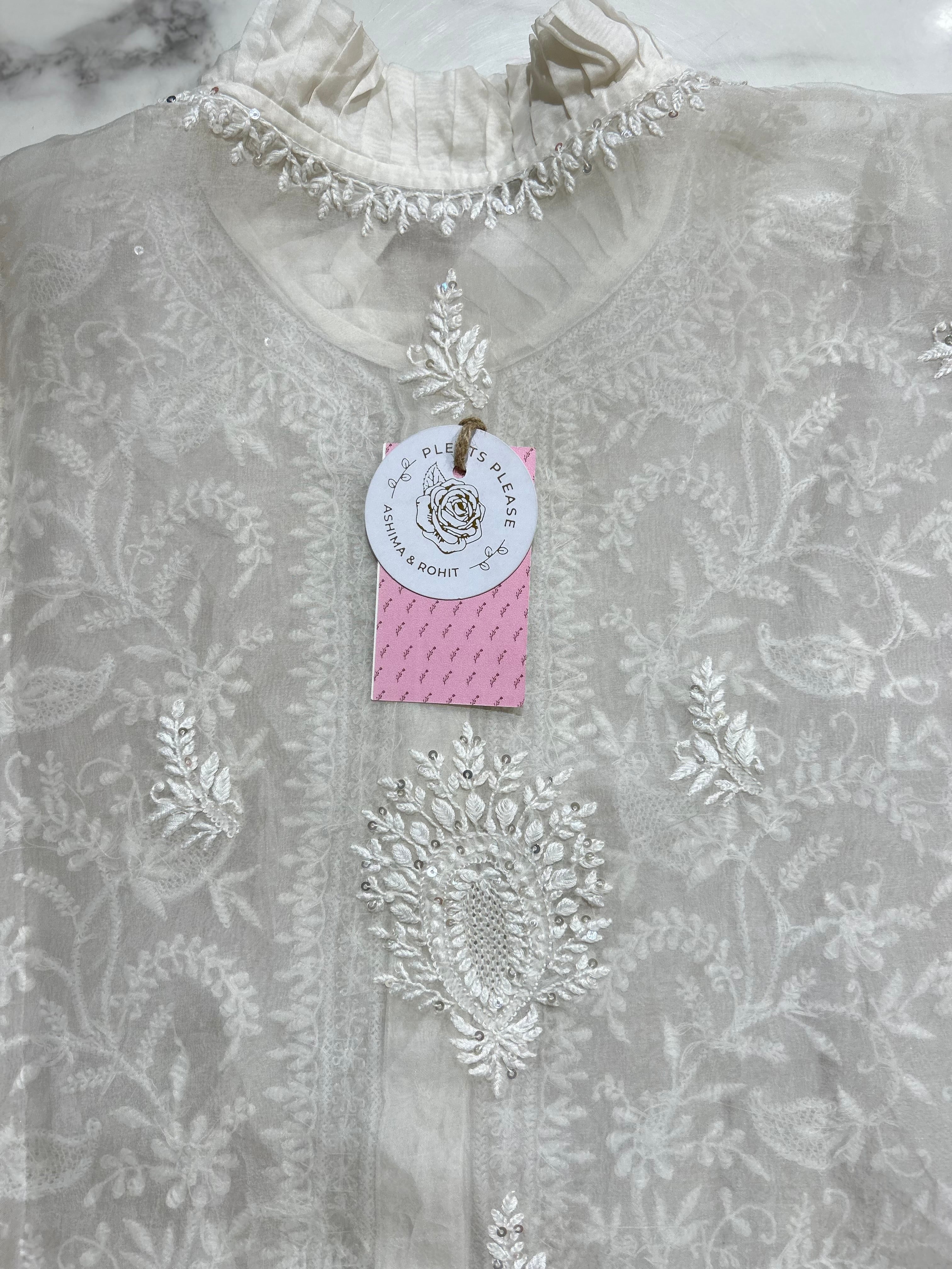 Dyeable Pure Organza Chikankari Shirt