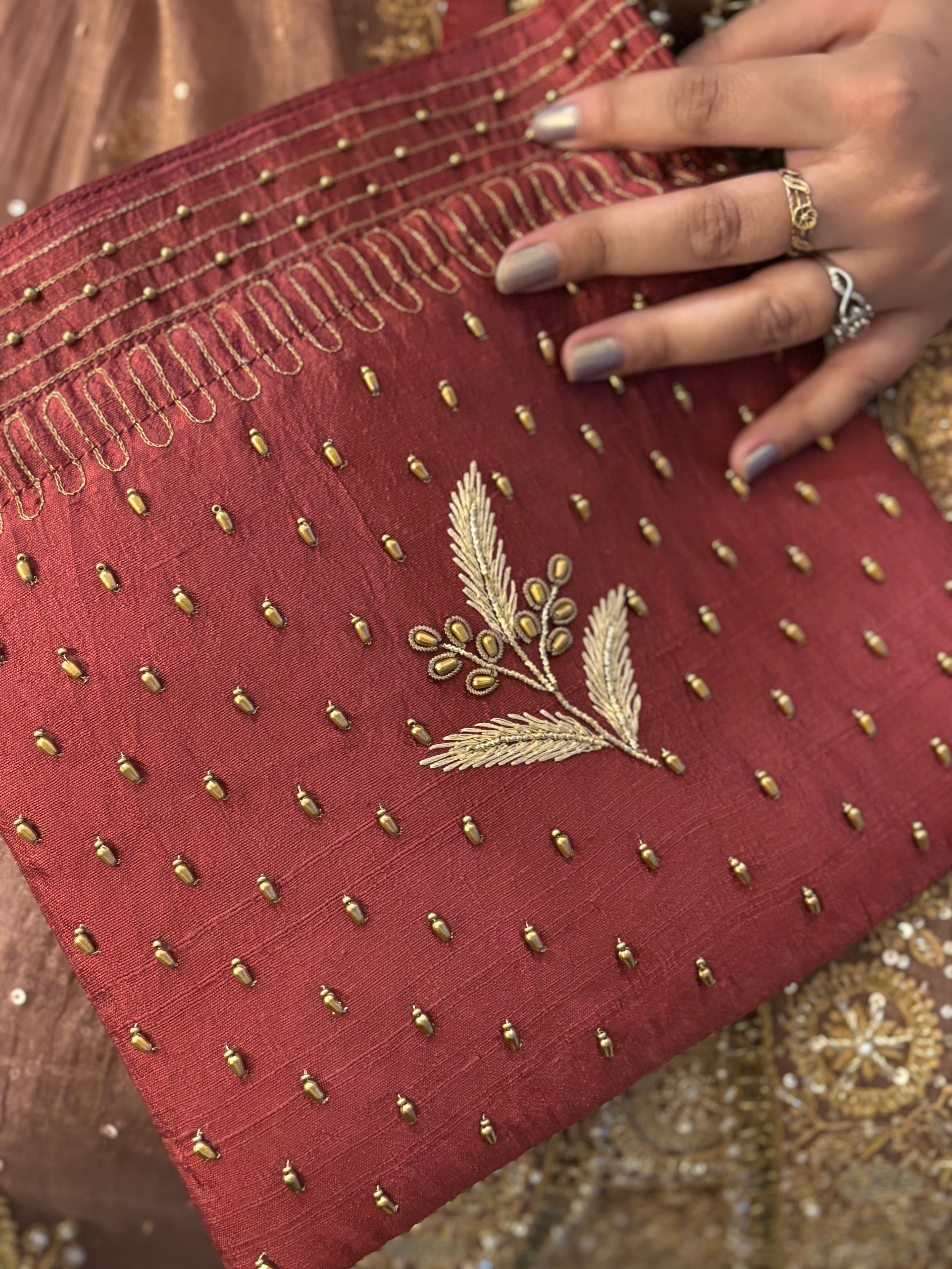 Beetroot Chikankari and Zardozi Potli