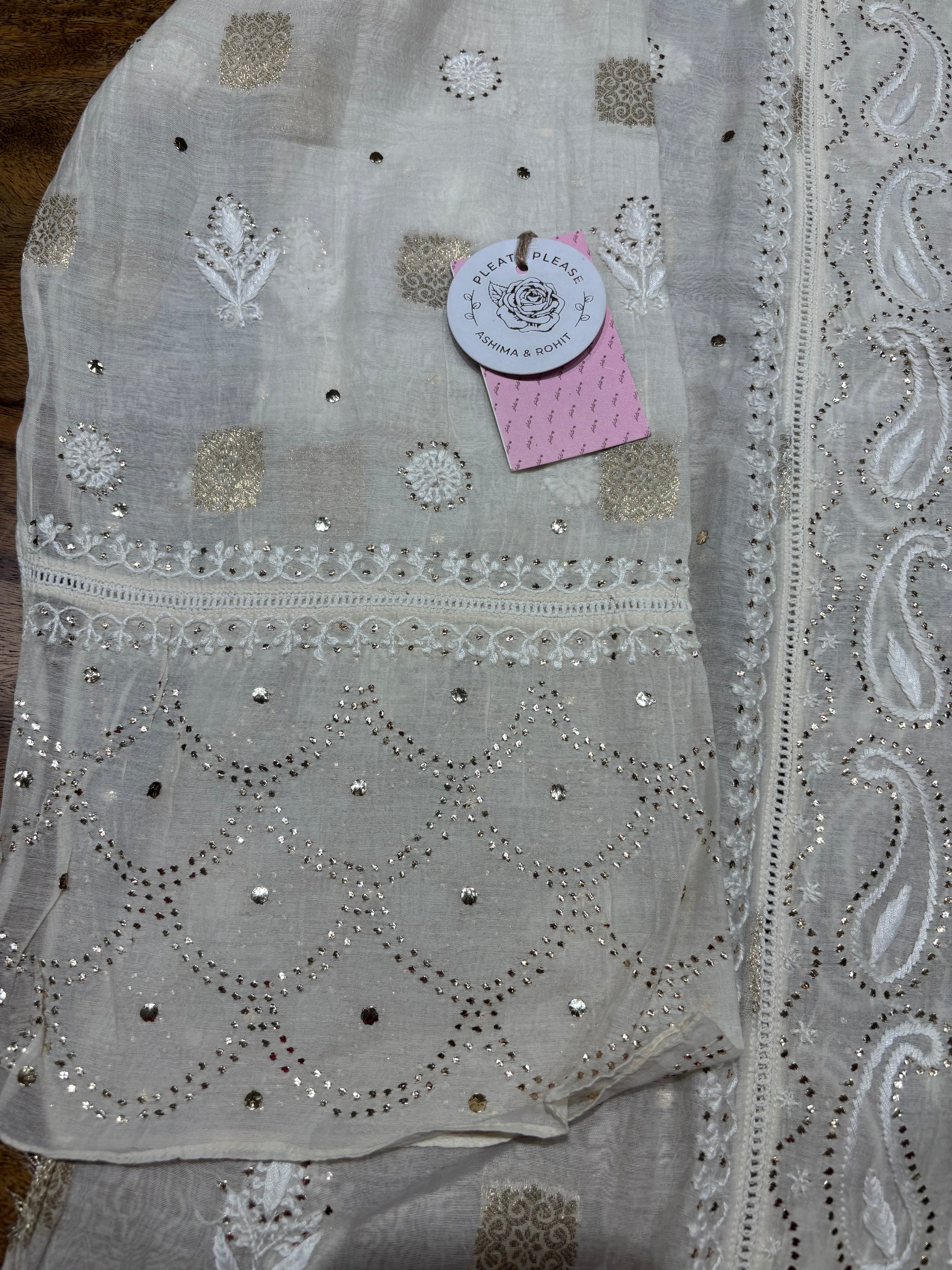 Dyeable Chanderi Mul Chikankari & Mukaish Kurta & Dupatta Set