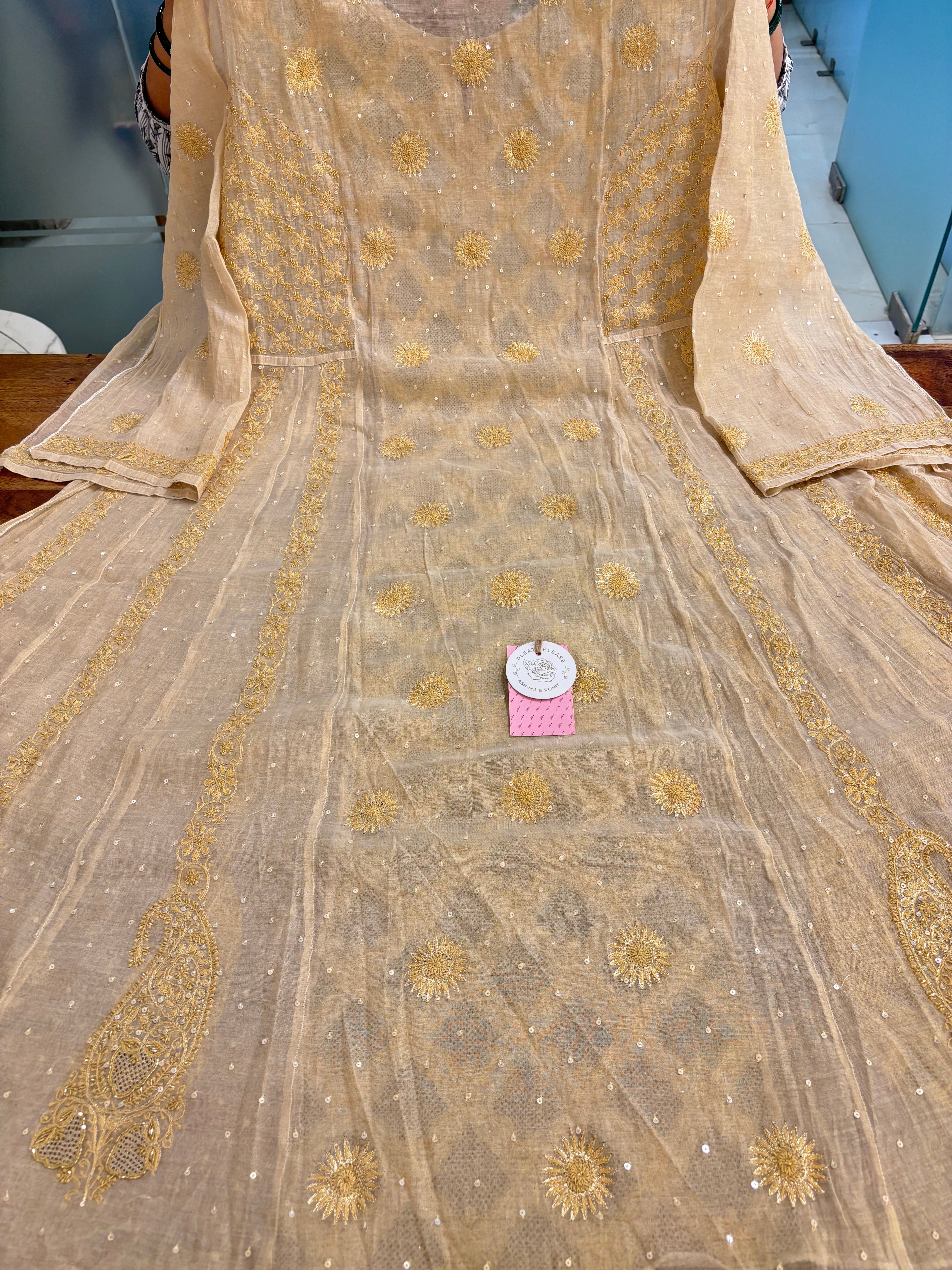 Dyeable Pure & Premium Tissue Chikankari Jaal Anarkali & Dupatta