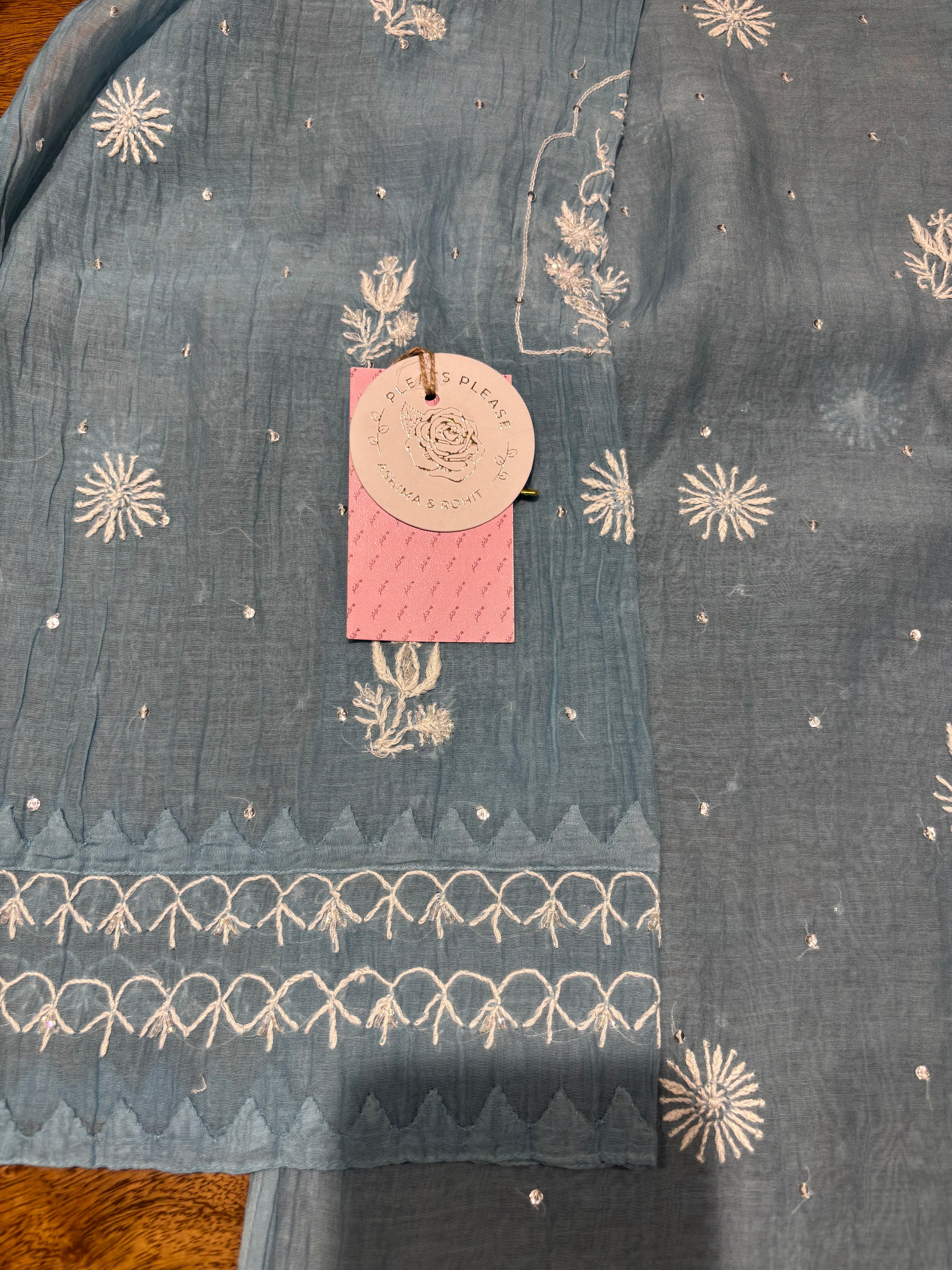 Soft Blue Chanderi Mul Chikankari Kurta & Dupatta Set