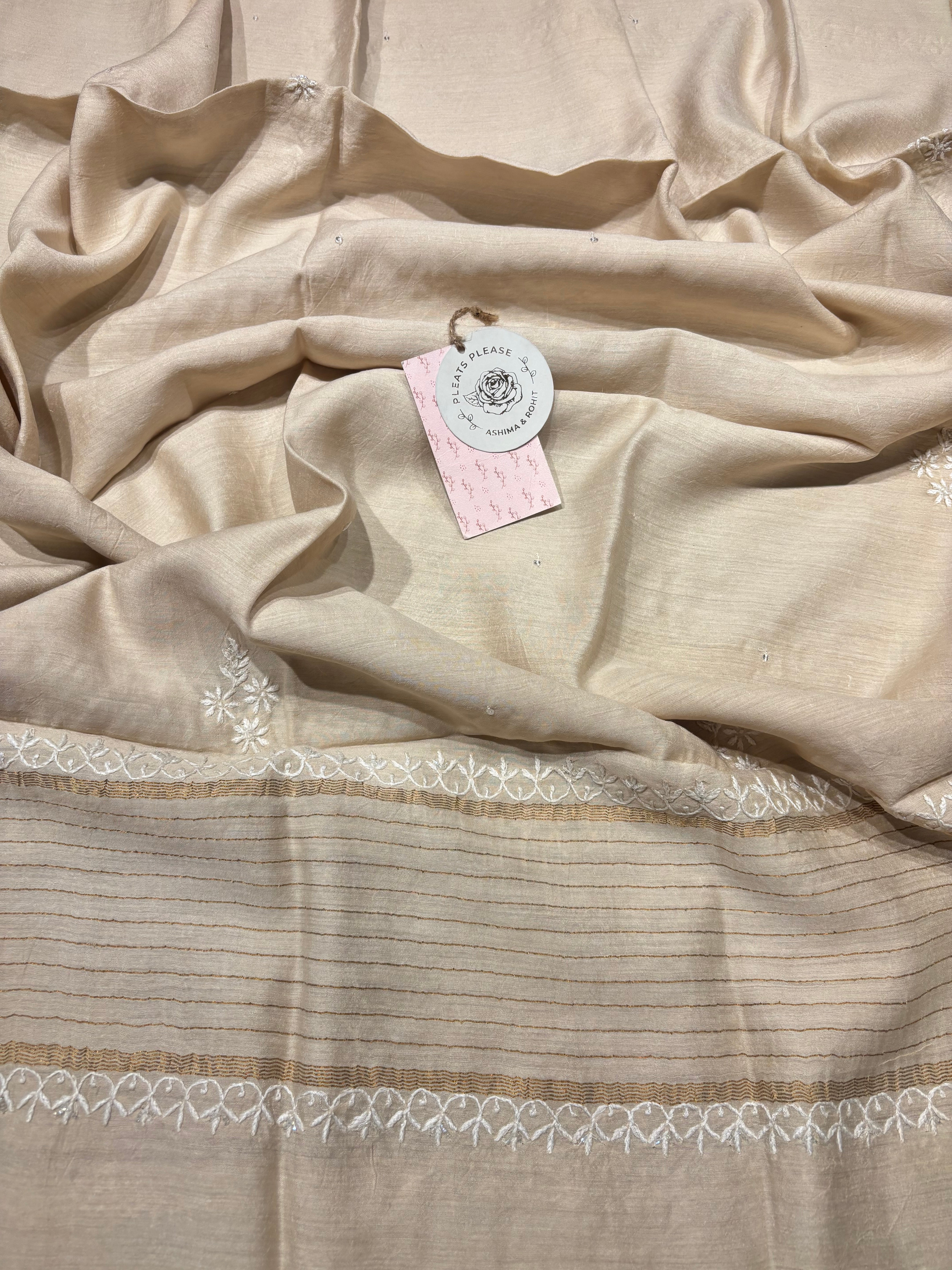 Dyeable monga Silk Chikankari Kurta and Dupatta Fabric