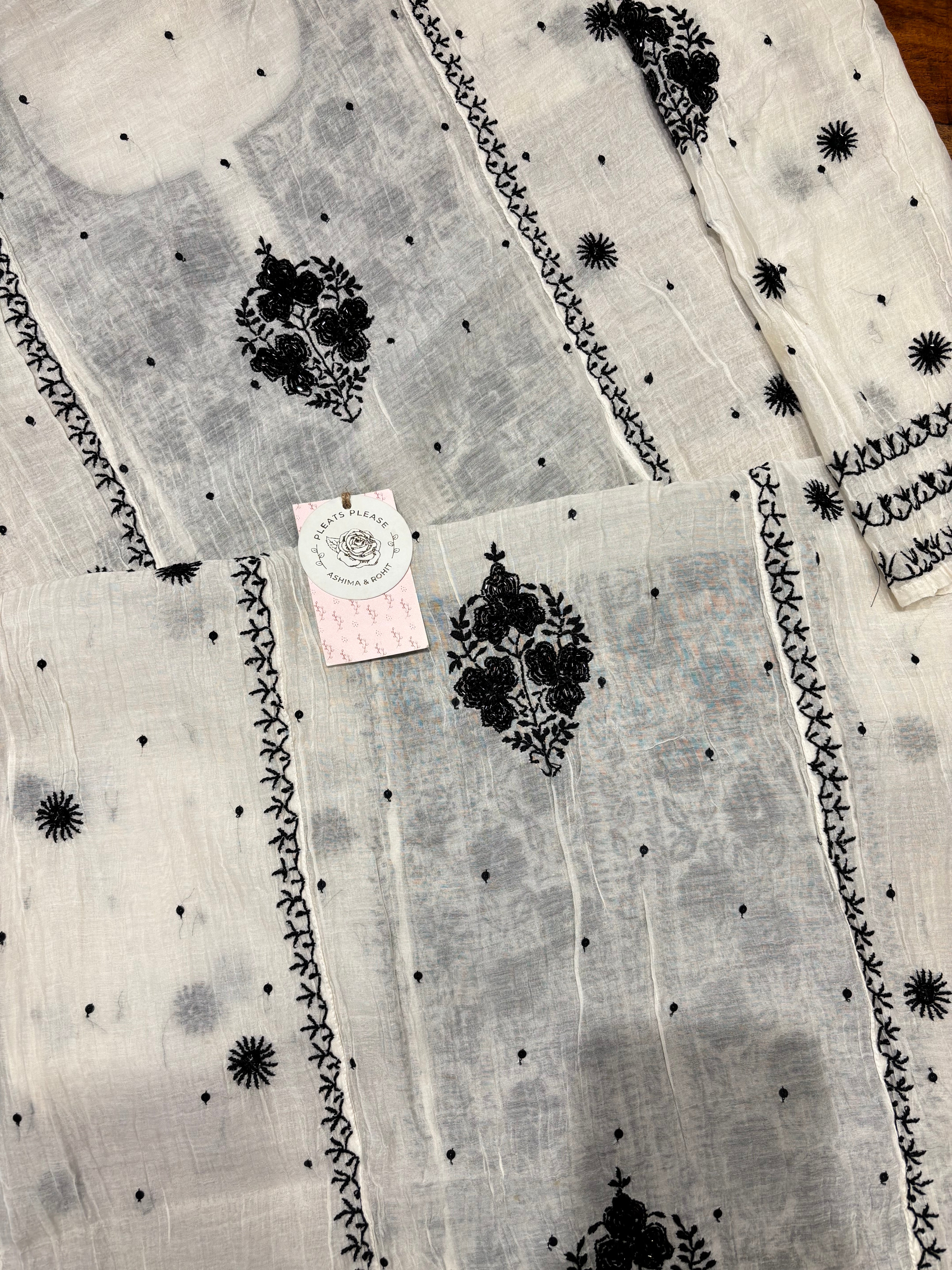Dyeable Chanderi mul Chikankari Kurta and Dupatta Set