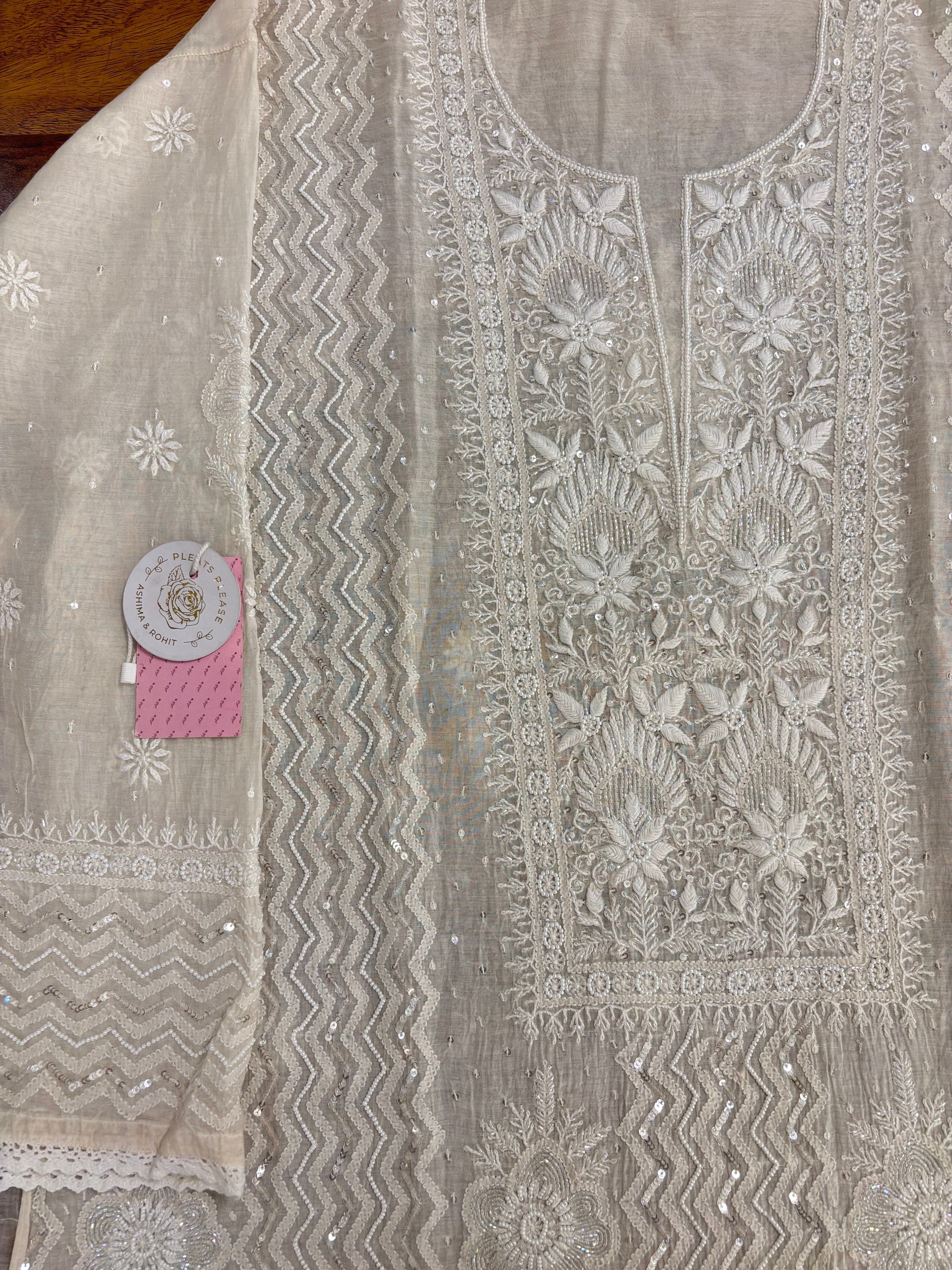 Dyeable Chanderi Mul Chikankari Kurta & Dupatta