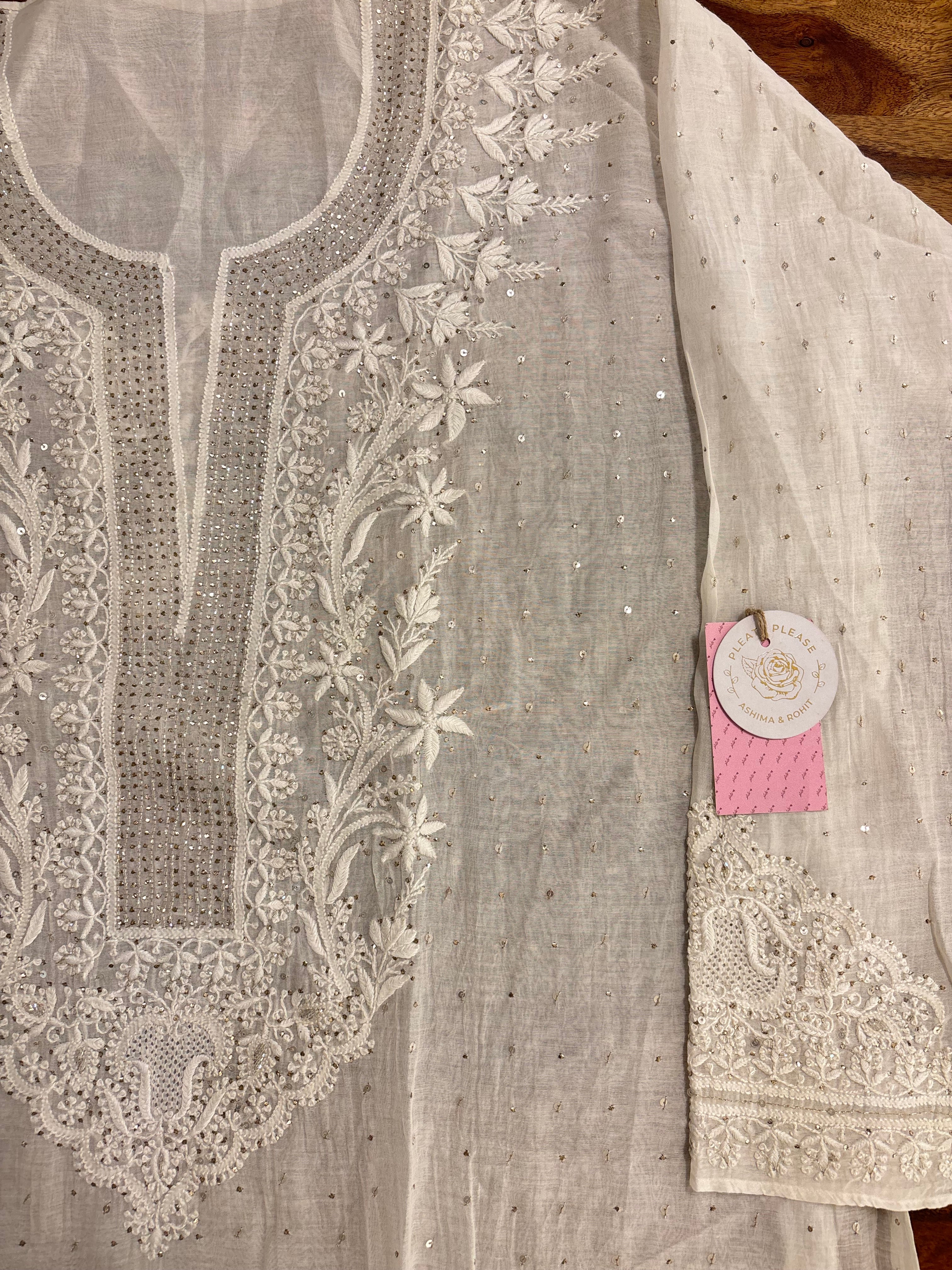 Dyeable Chanderi Mul Mukaish Chikankari Kurta & Dupatta