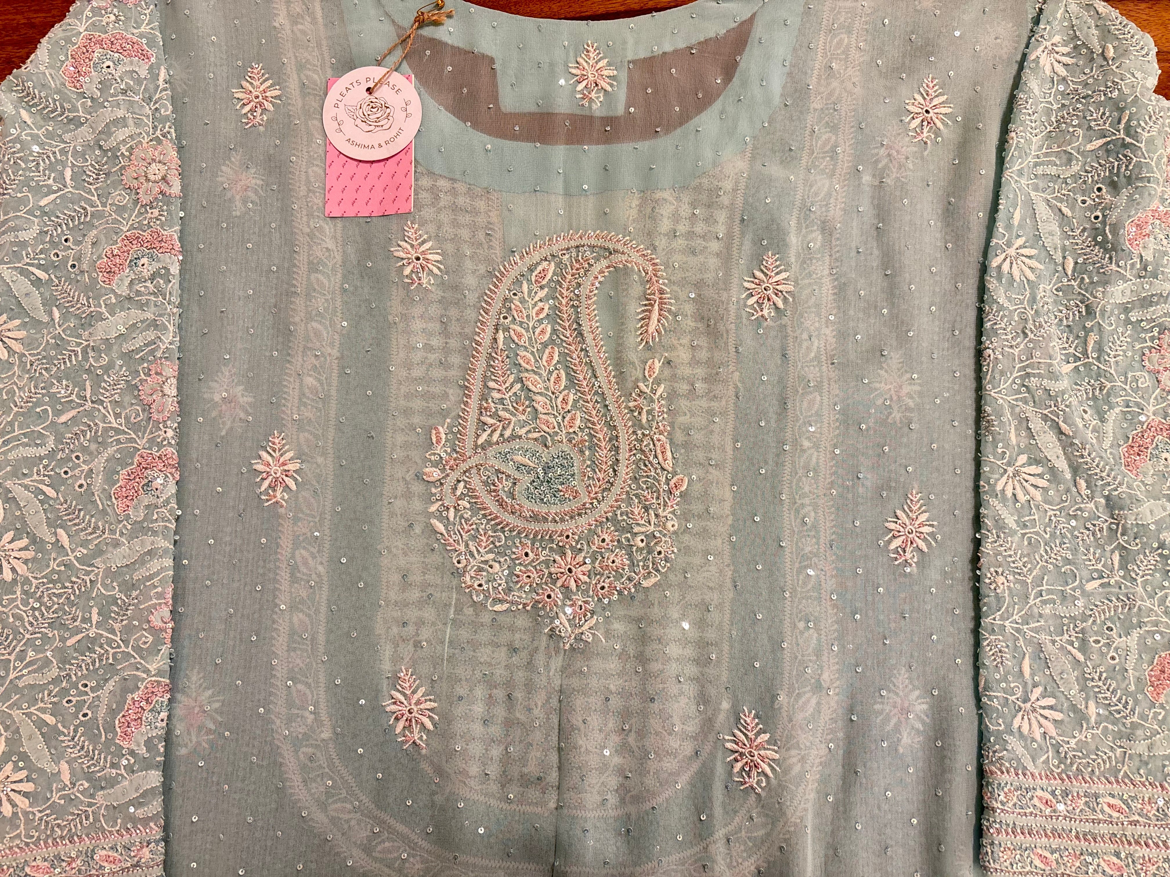Powder Blue Pure & Premium Georgette Chikankari kurta Dupatta set
