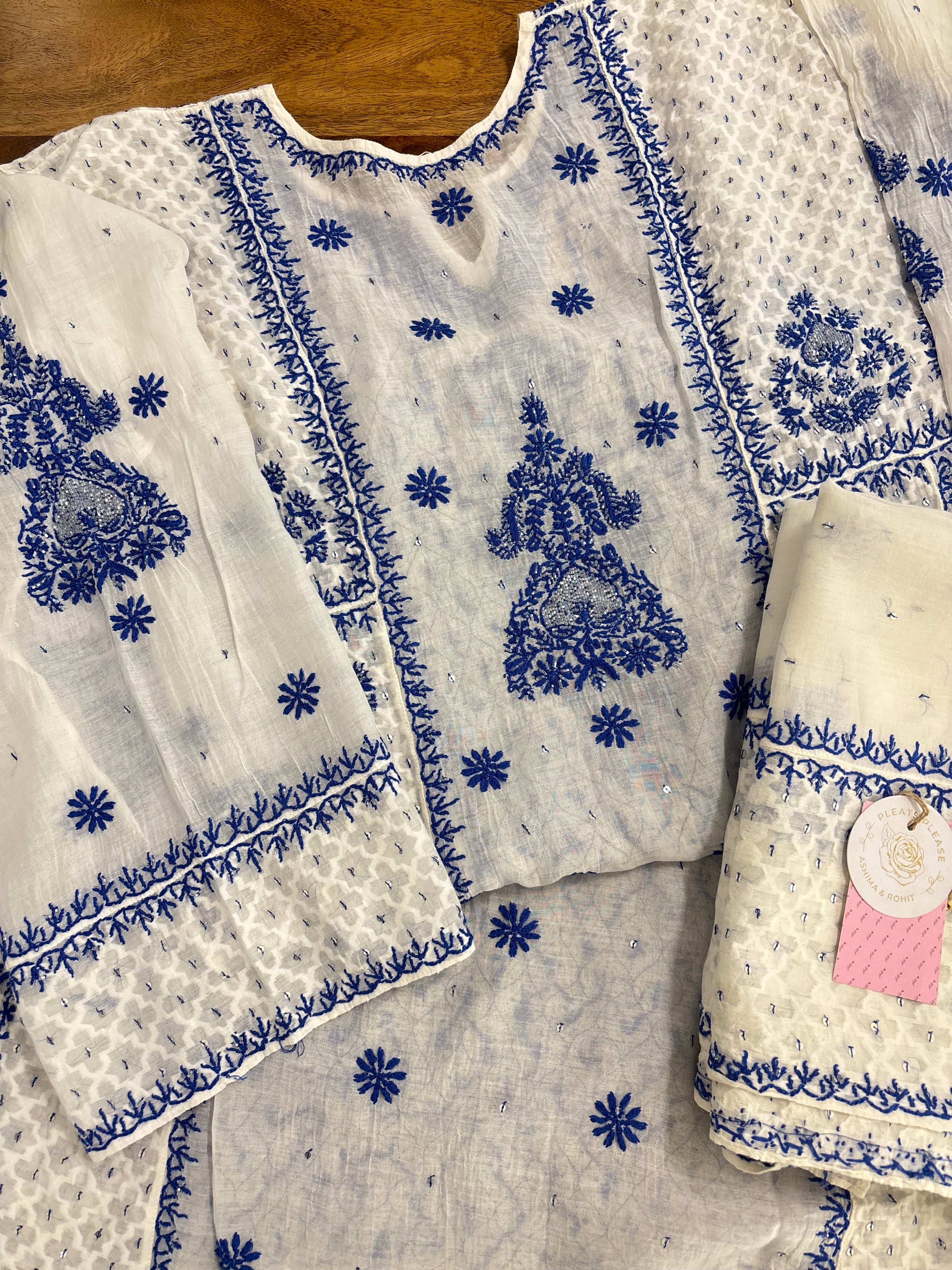 Dyeable Chanderi Mul Chikankari Anarkali & Dupatta Set