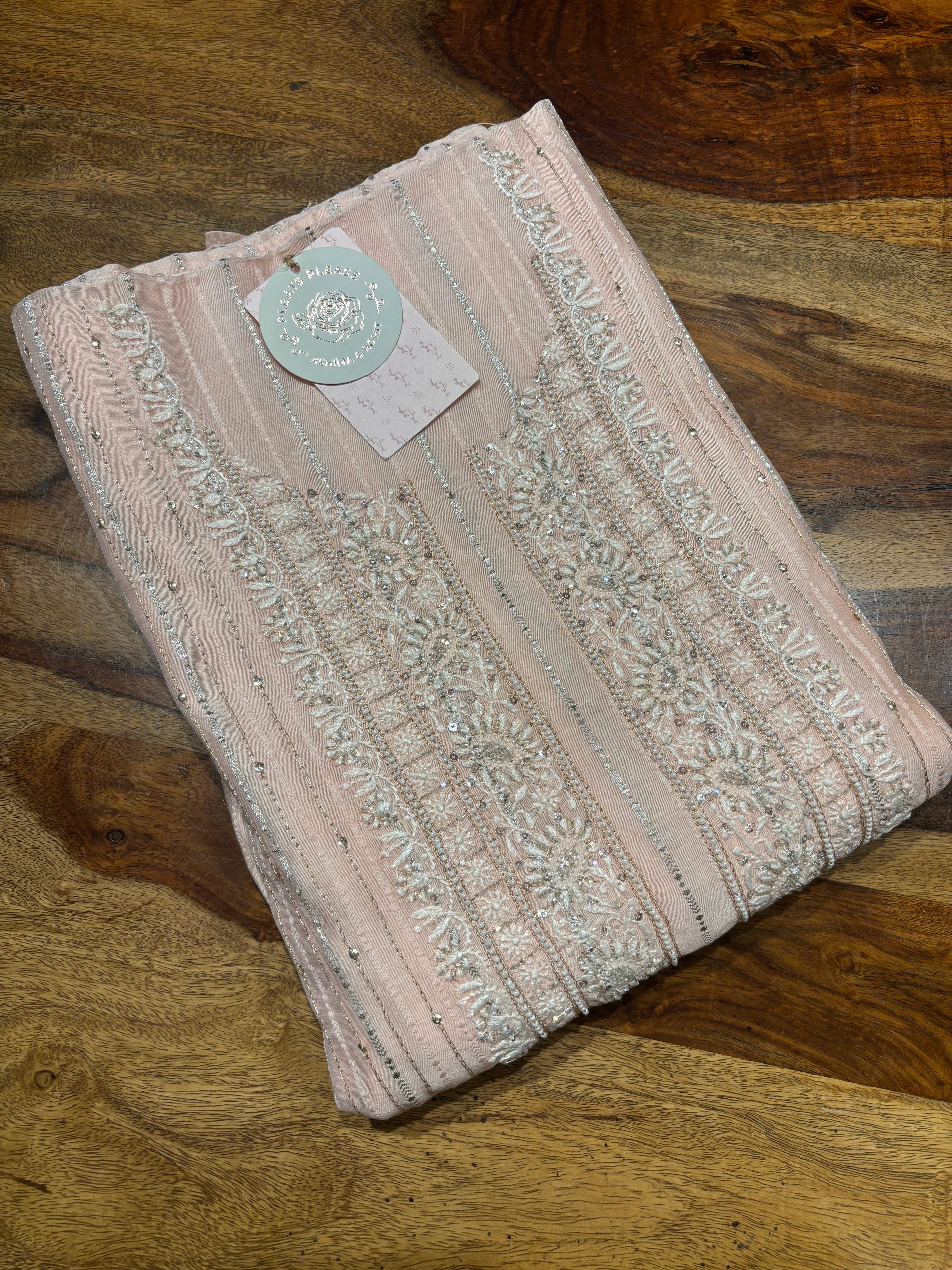 Powder Pink Chanderi Silk Chikankari Men’s Kurta Fabric