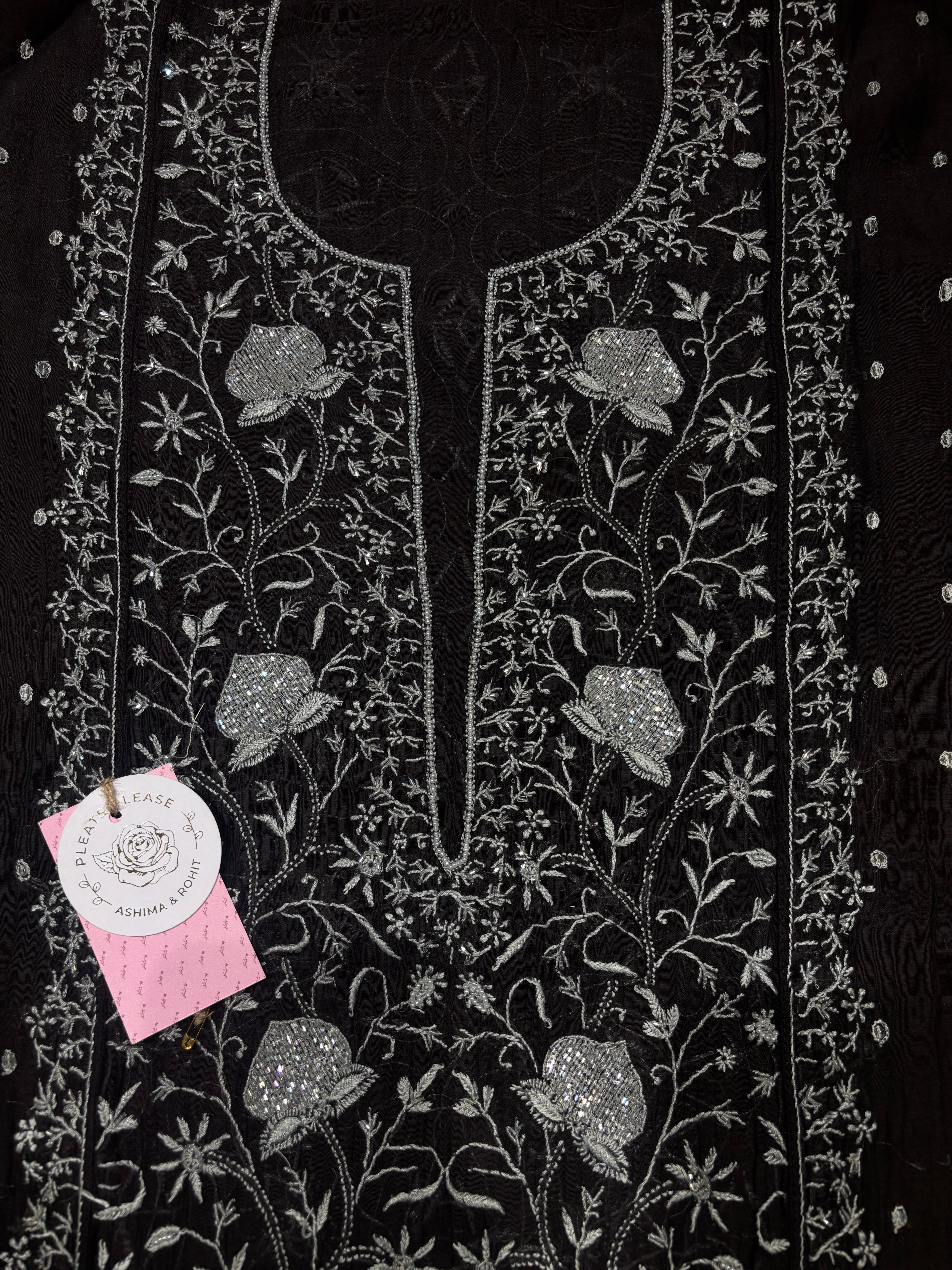 Black Chanderi Mul Chikankari Kurta & Dupatta Set