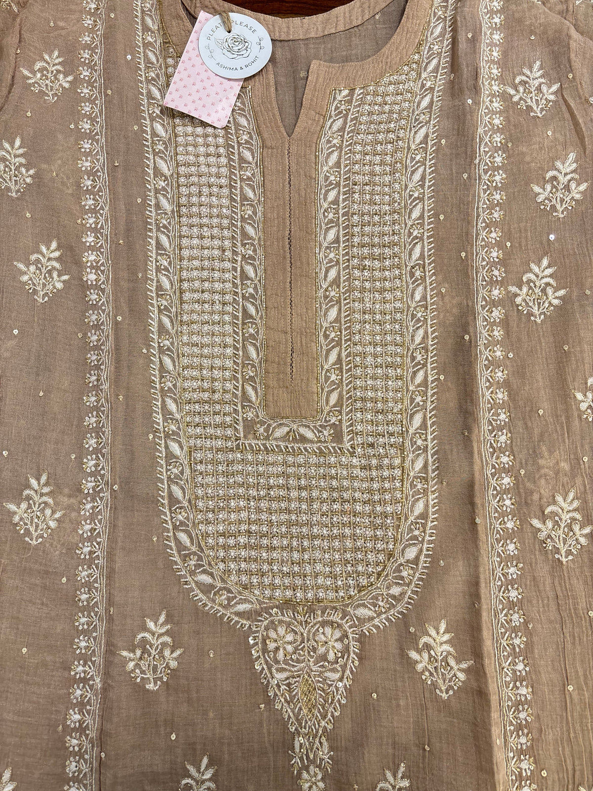 Dusty Peach Pure & Premium Tissue Chikankari Kurta & Dupatta