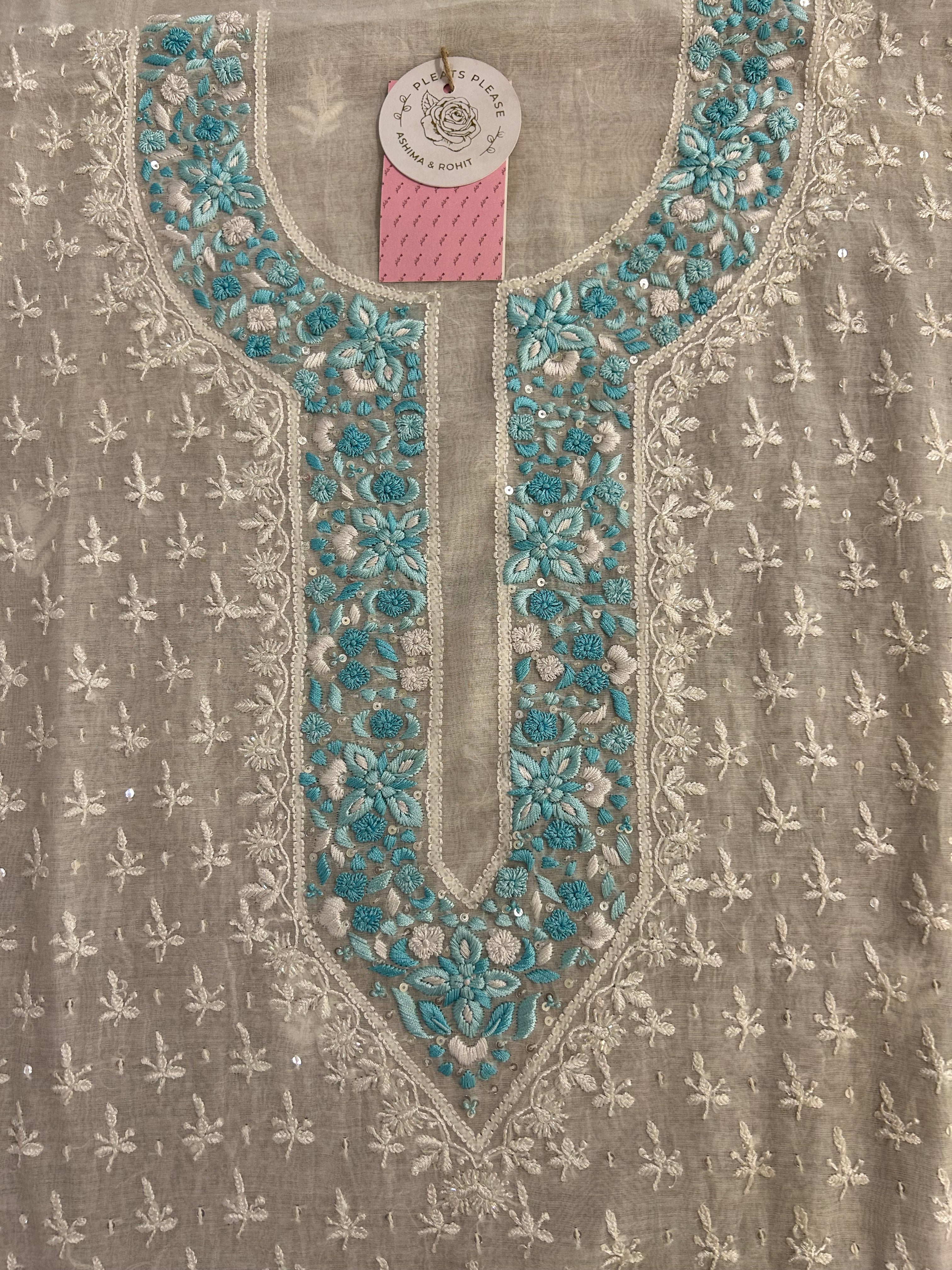 Dyeable Chanderi Parsi Gara Chikankari Kurta & Dupatta