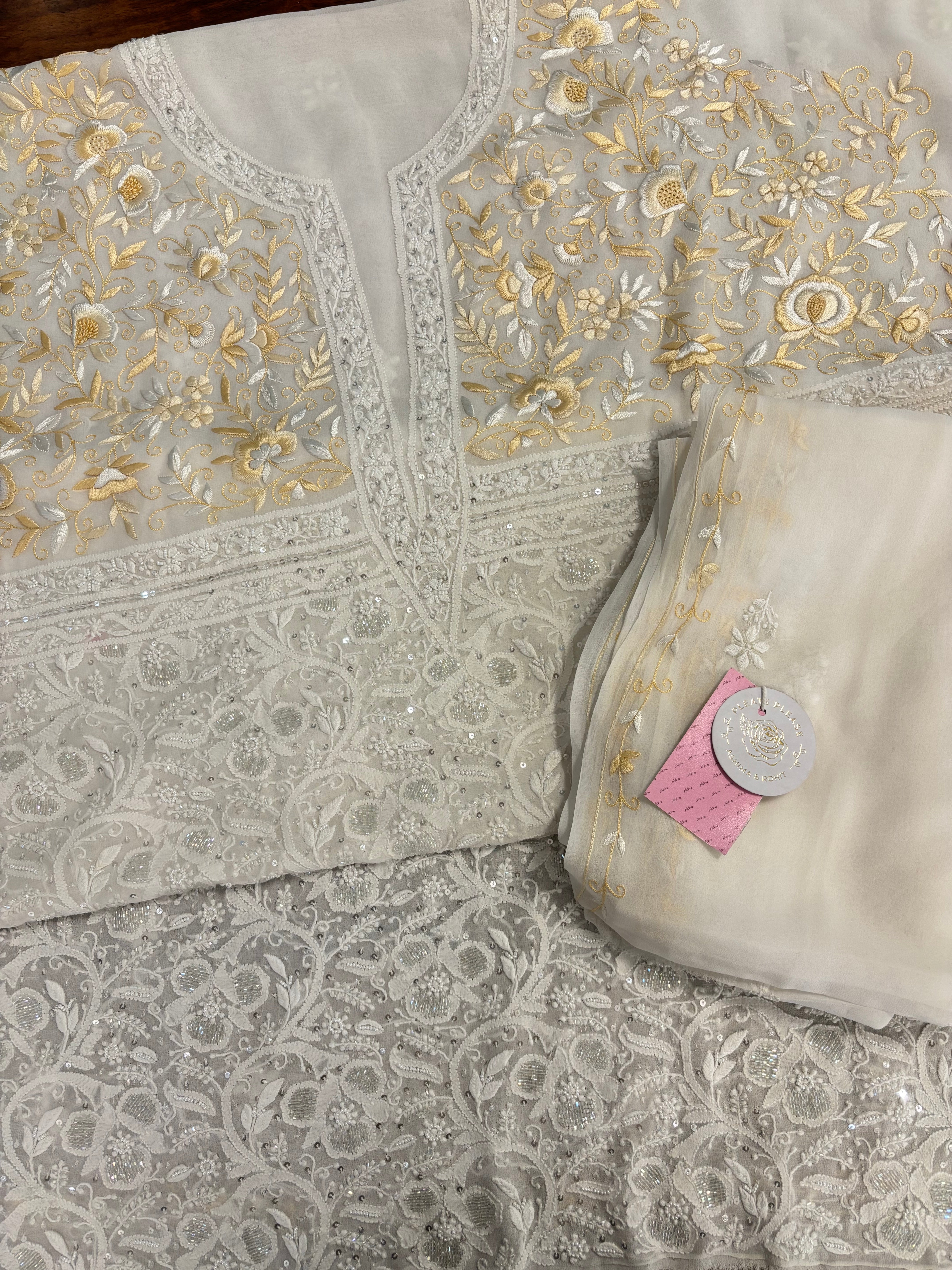 Dyeable Pure & Premium Georgette Chikankari Kurta & Dupatta