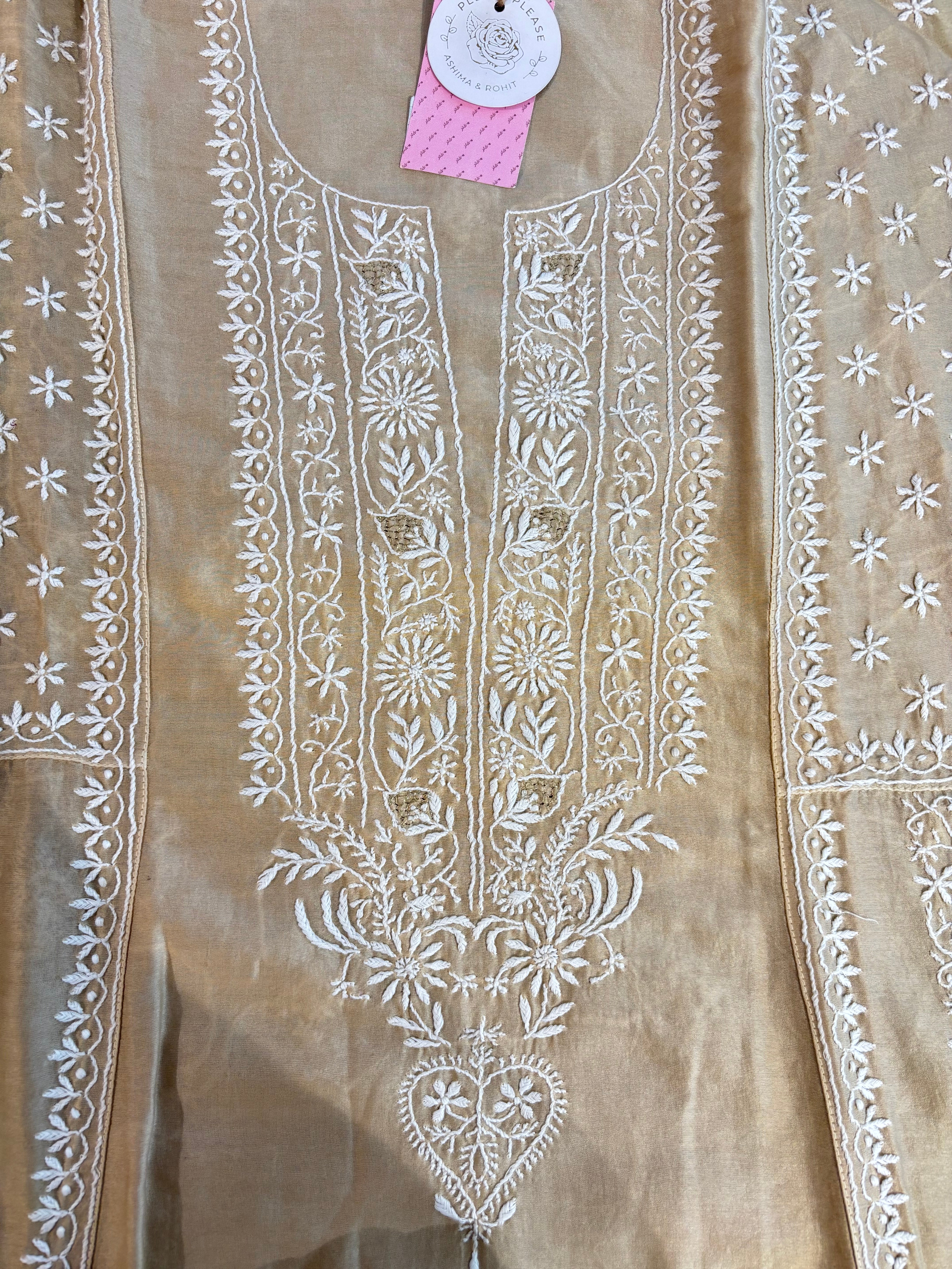 Coffee Chanderi Chikankari Anarkali & Dupatta