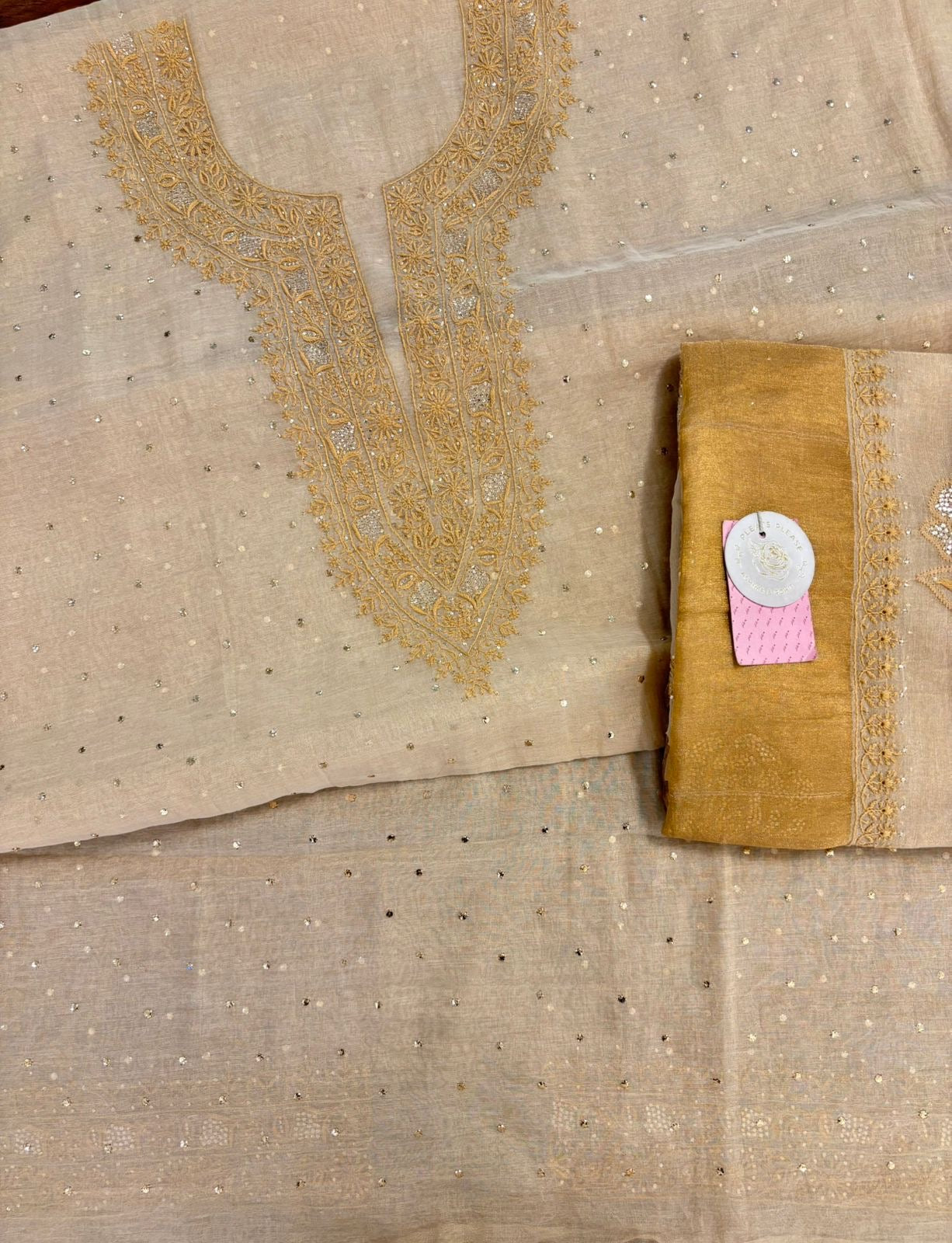 Dyeable Pure & Premium Tissue Chikankari Mukaish Kurta & Dupatta