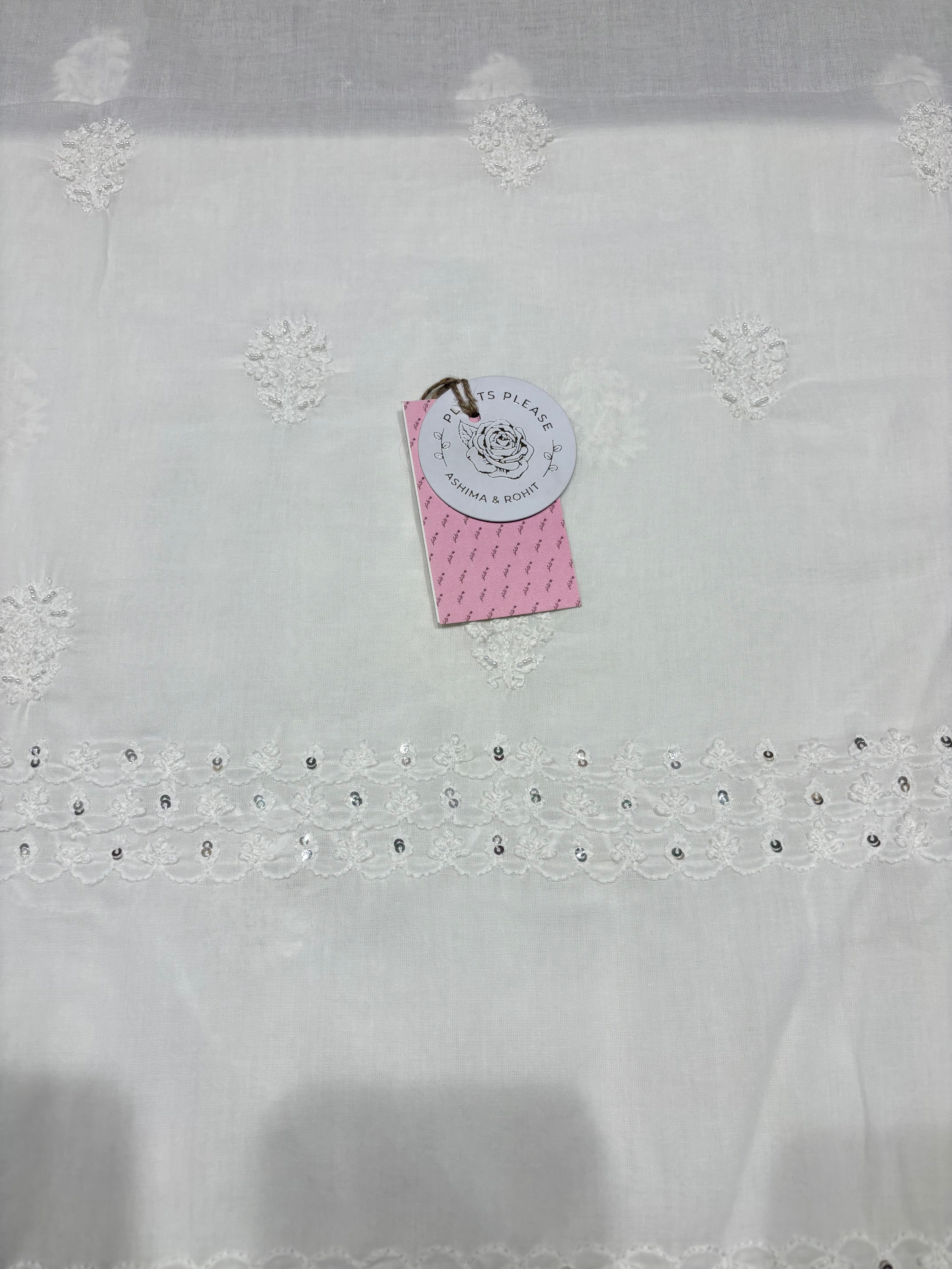 Dyeable Mulmul Chikankari Kurta, Dupatta & Bottom Fabric