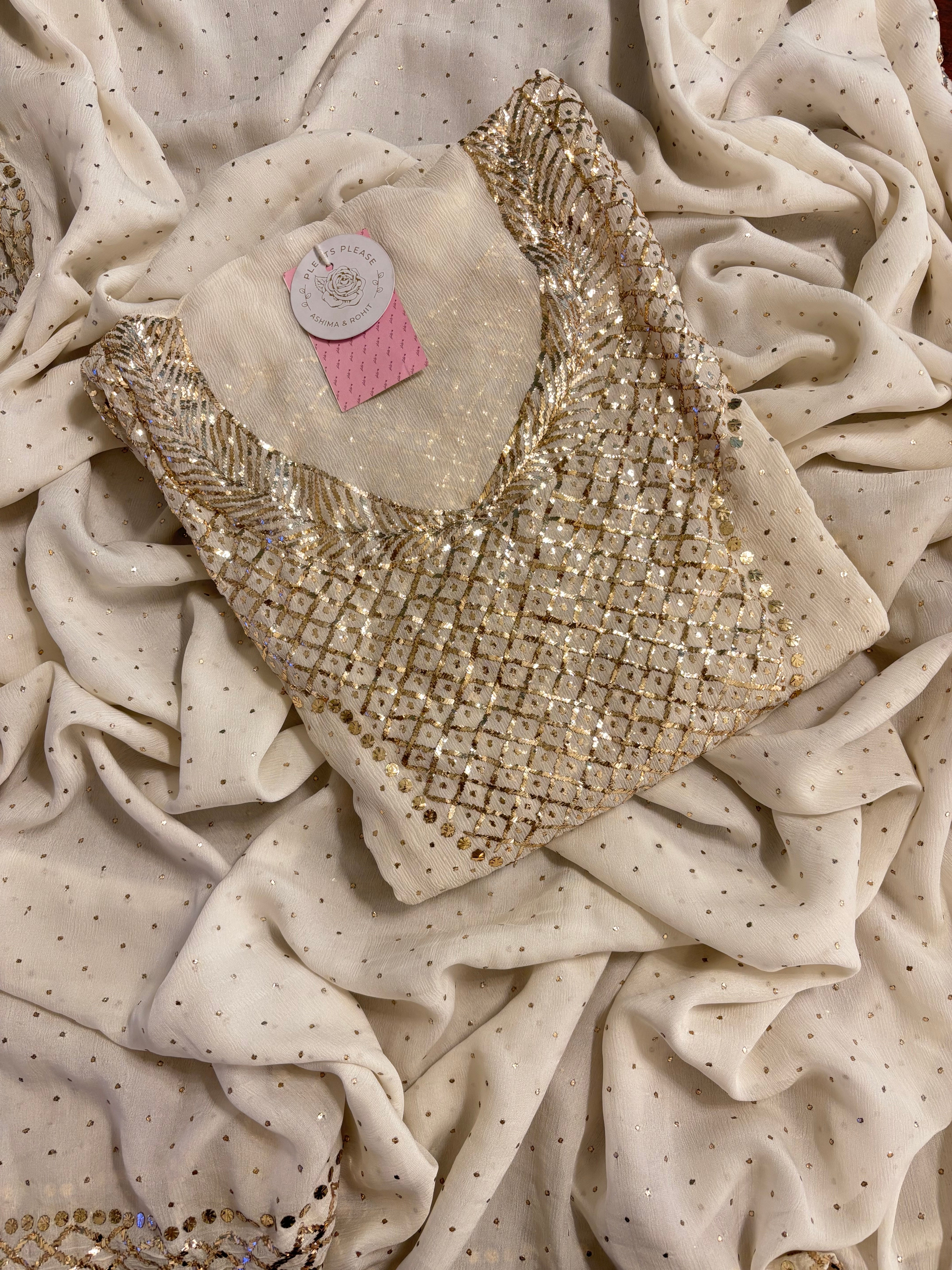 Dyeable Pure Chiffon Mukaish Kurta & Dupatta