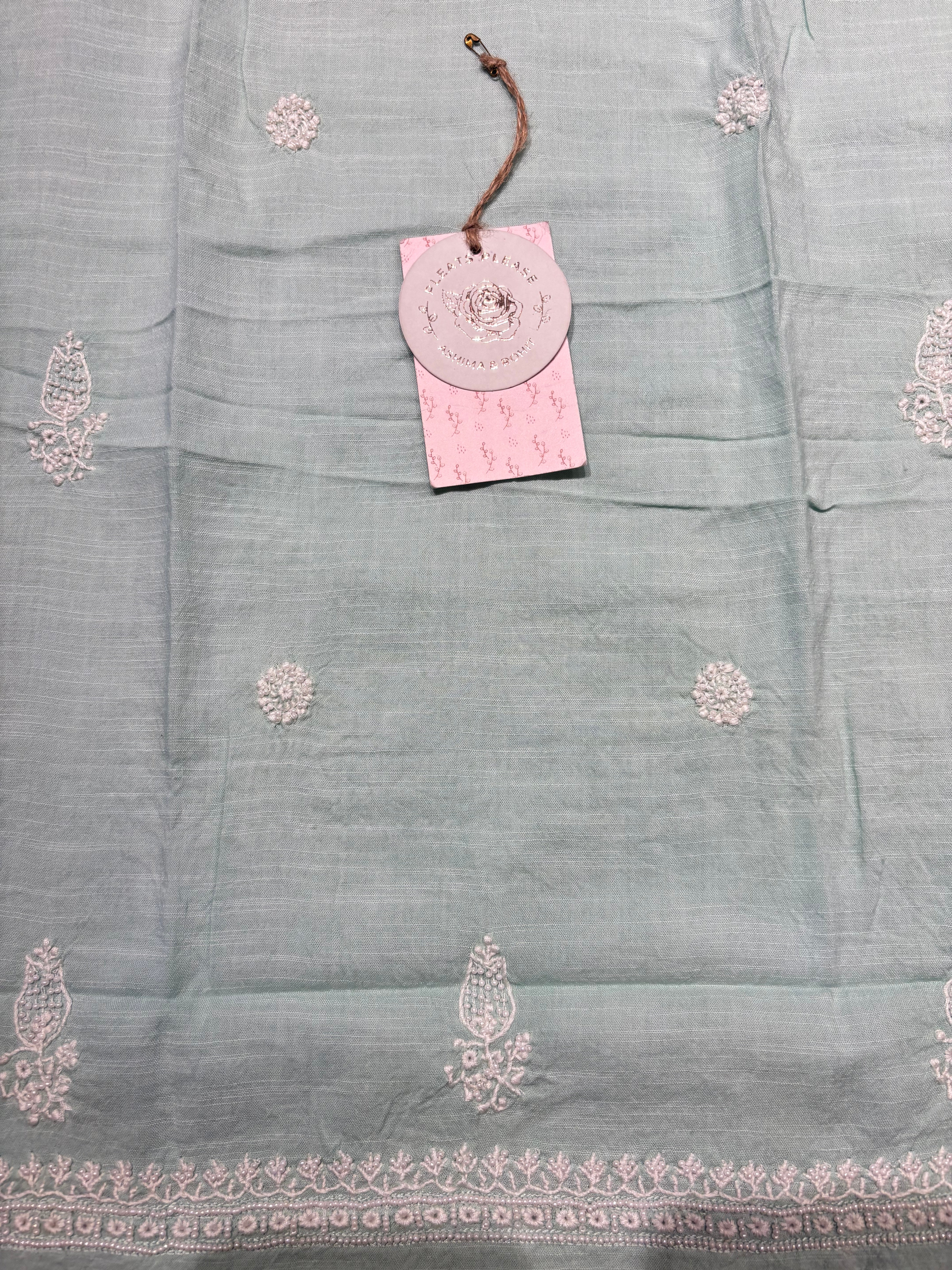 Sea foam Mul Chikankari Men's Kurta Fabric