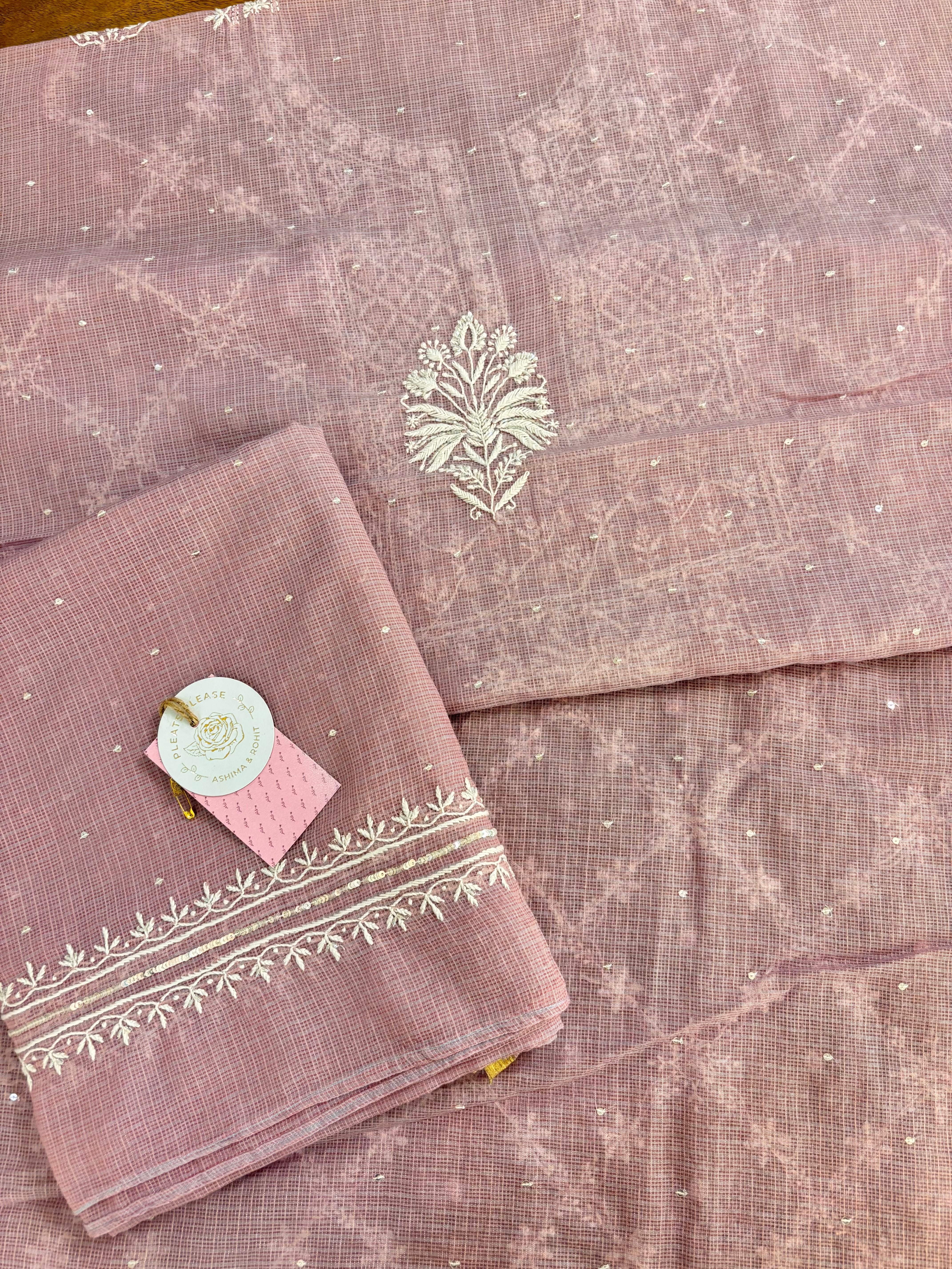 Lilac Kota Doria Chikankari Kurta & Dupatta