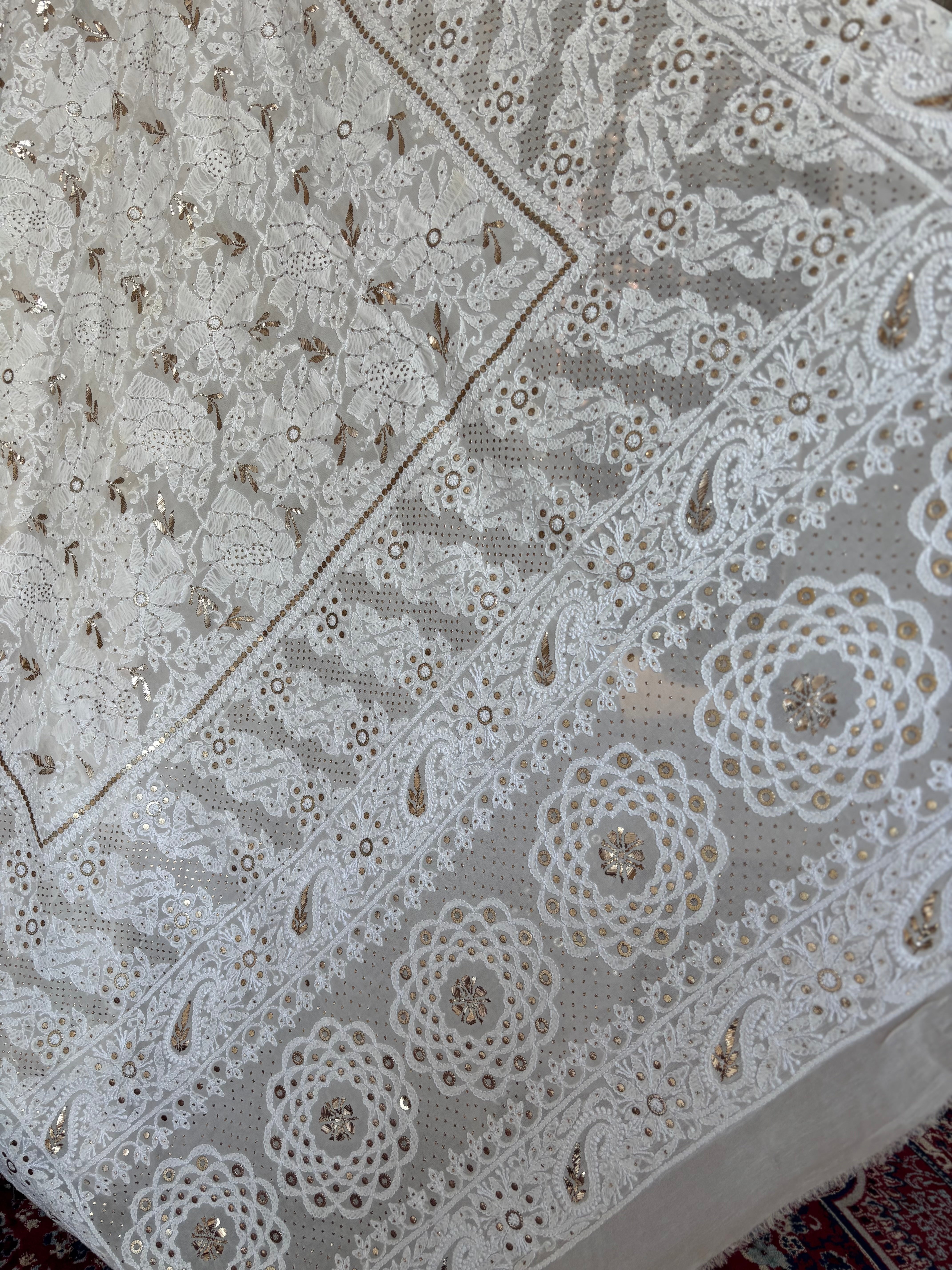 Dyeable Pure & Premium Georgette Mukaish Chikankari Lehenga - Pleats PleaseChikankari