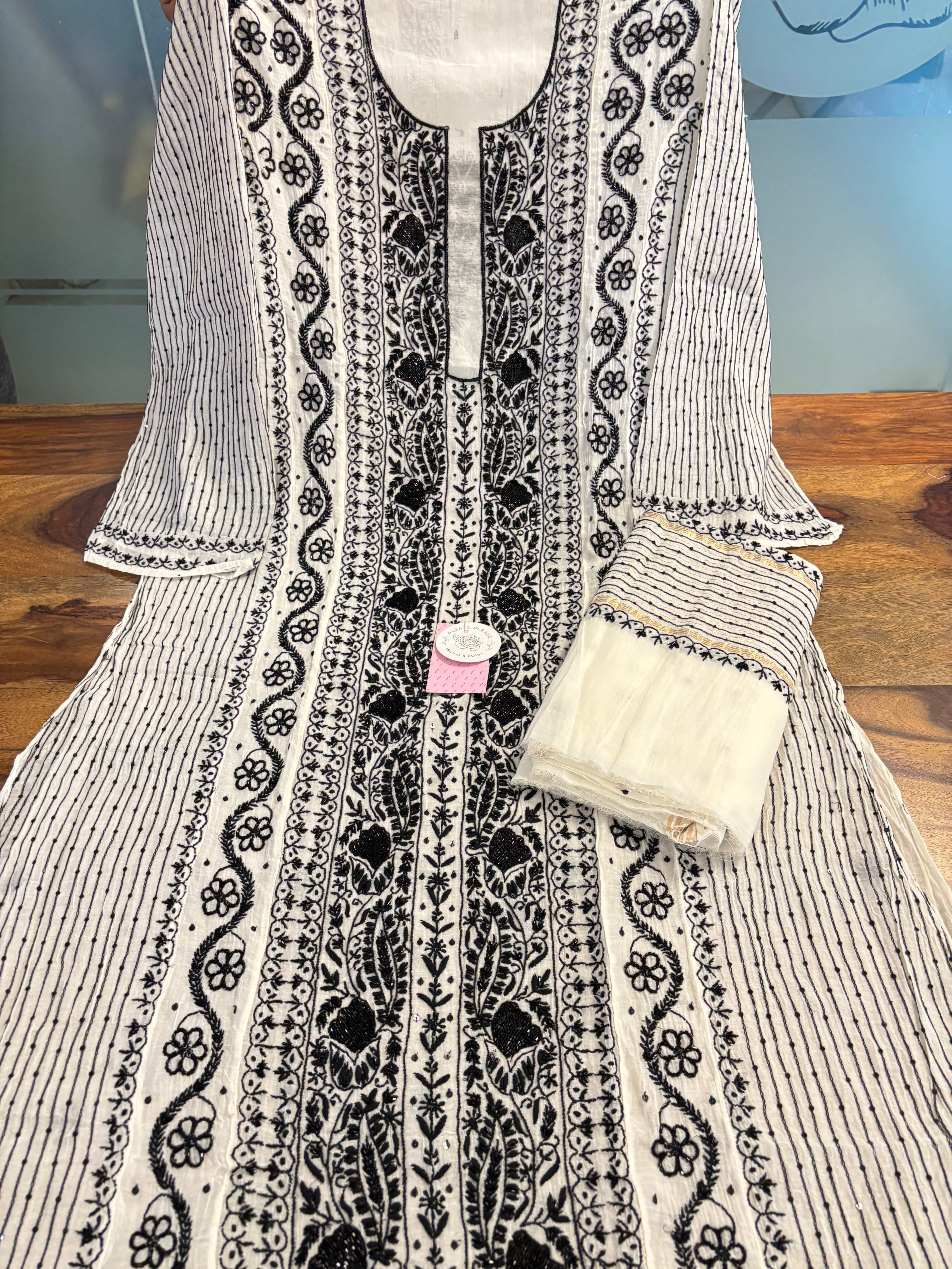 Dyeable Chanderi Mul Chikankari Kurta & Dupatta