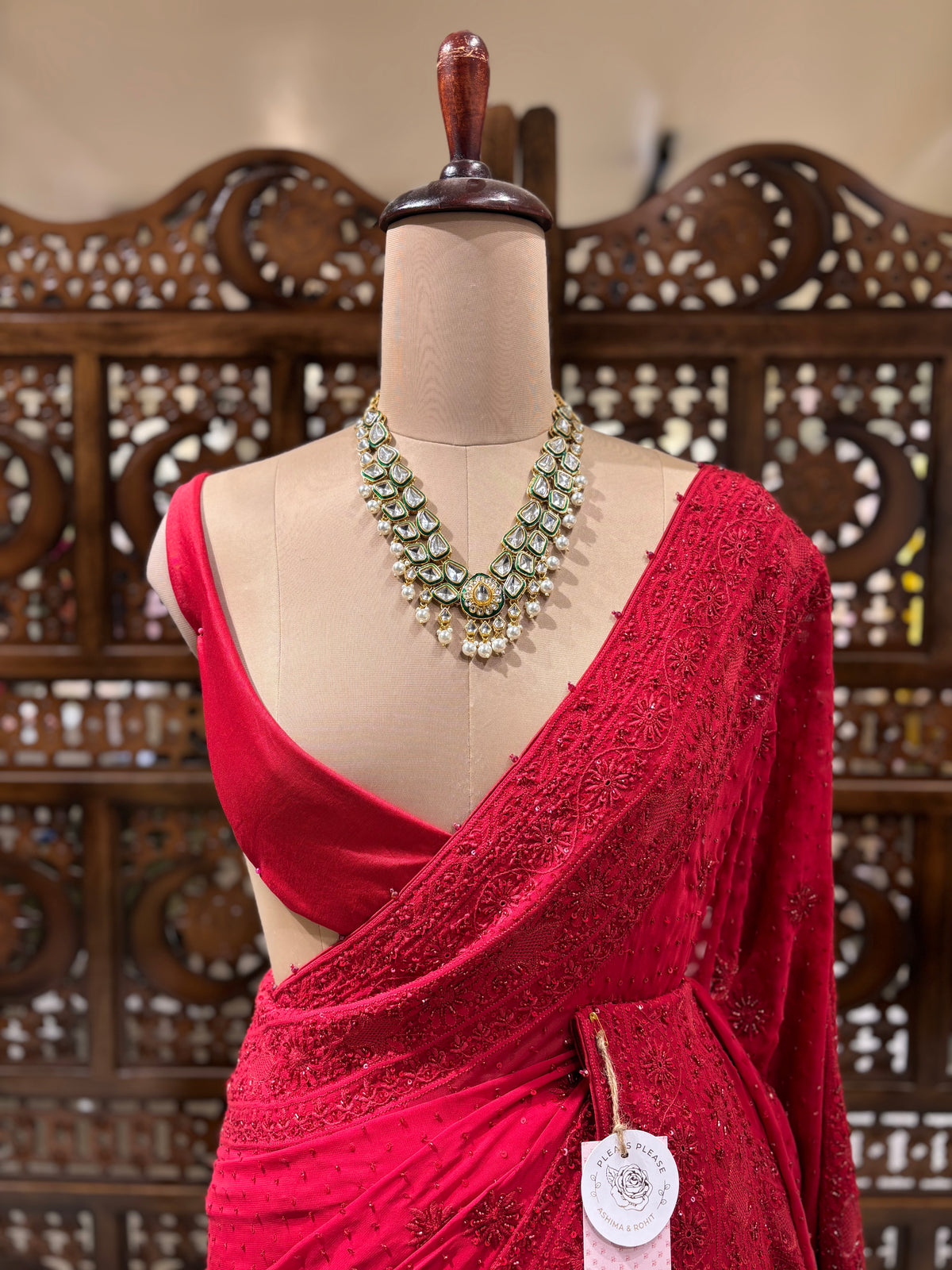 Red Pure & Premium Georgette Chikankari Saree
