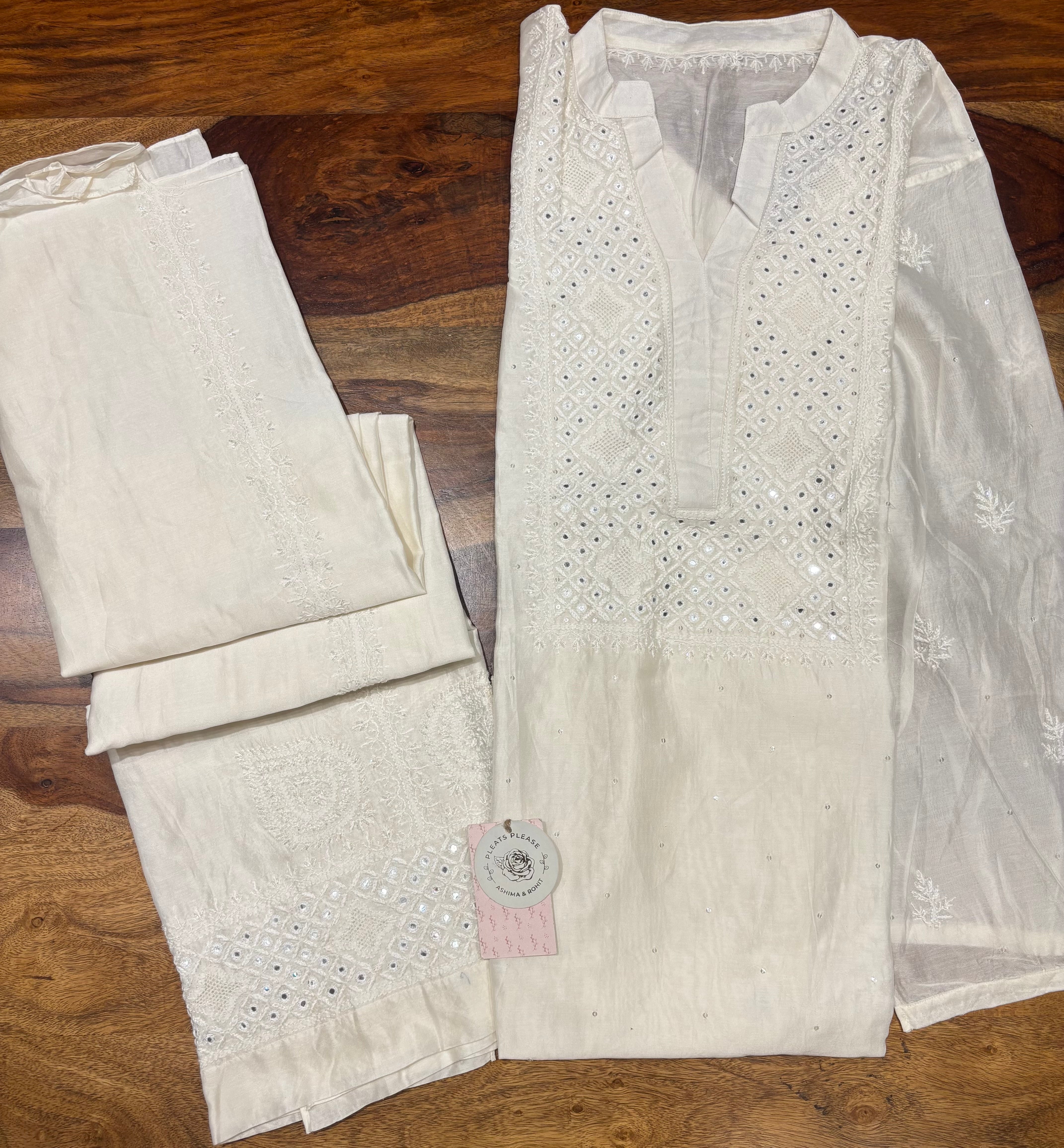 Dyeable Chanderi Silk Chikankari Co-ord Set