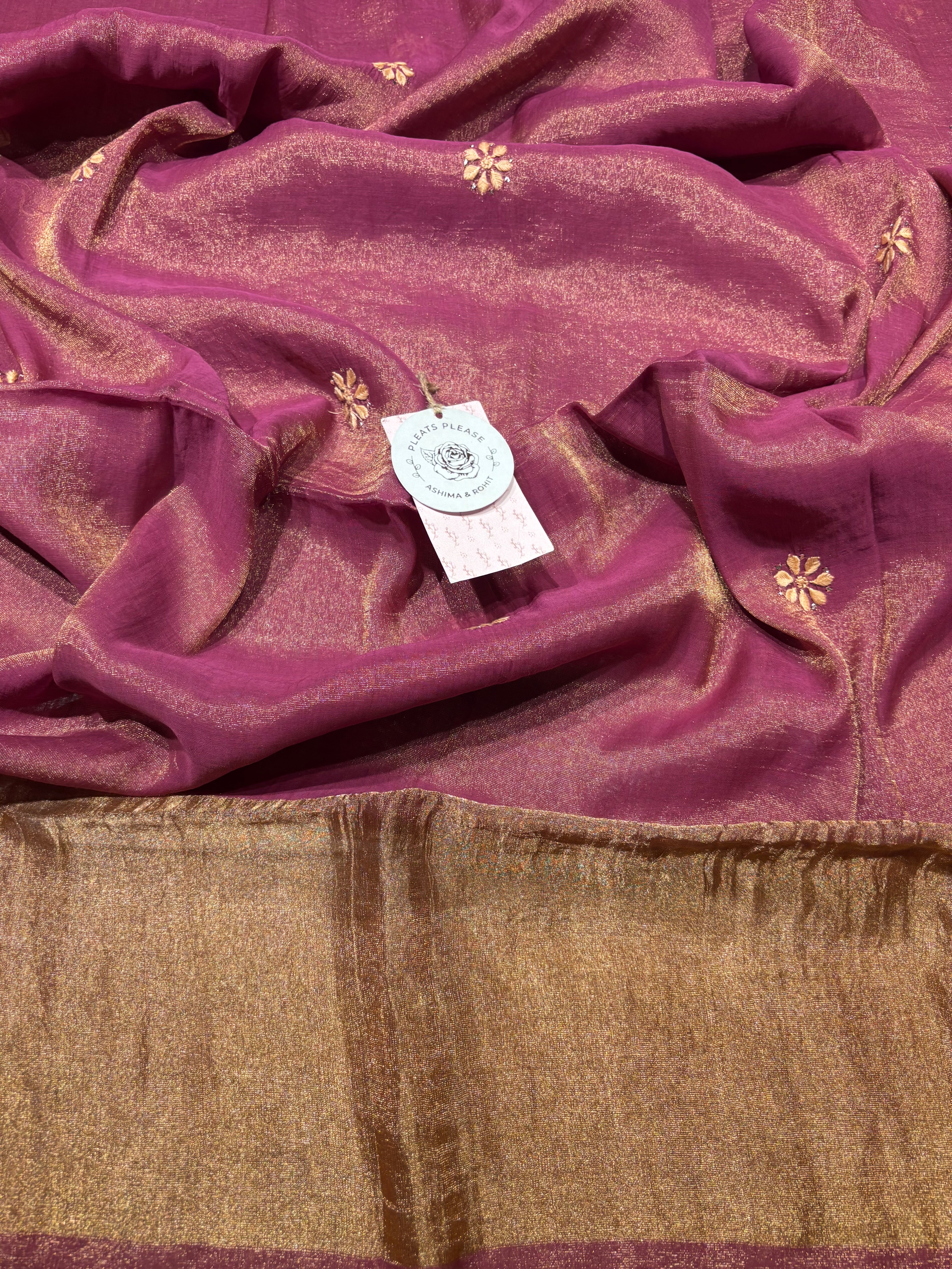 Magenta Pure Tissue Chikankari Kalidar Kurta and Dupatta Set
