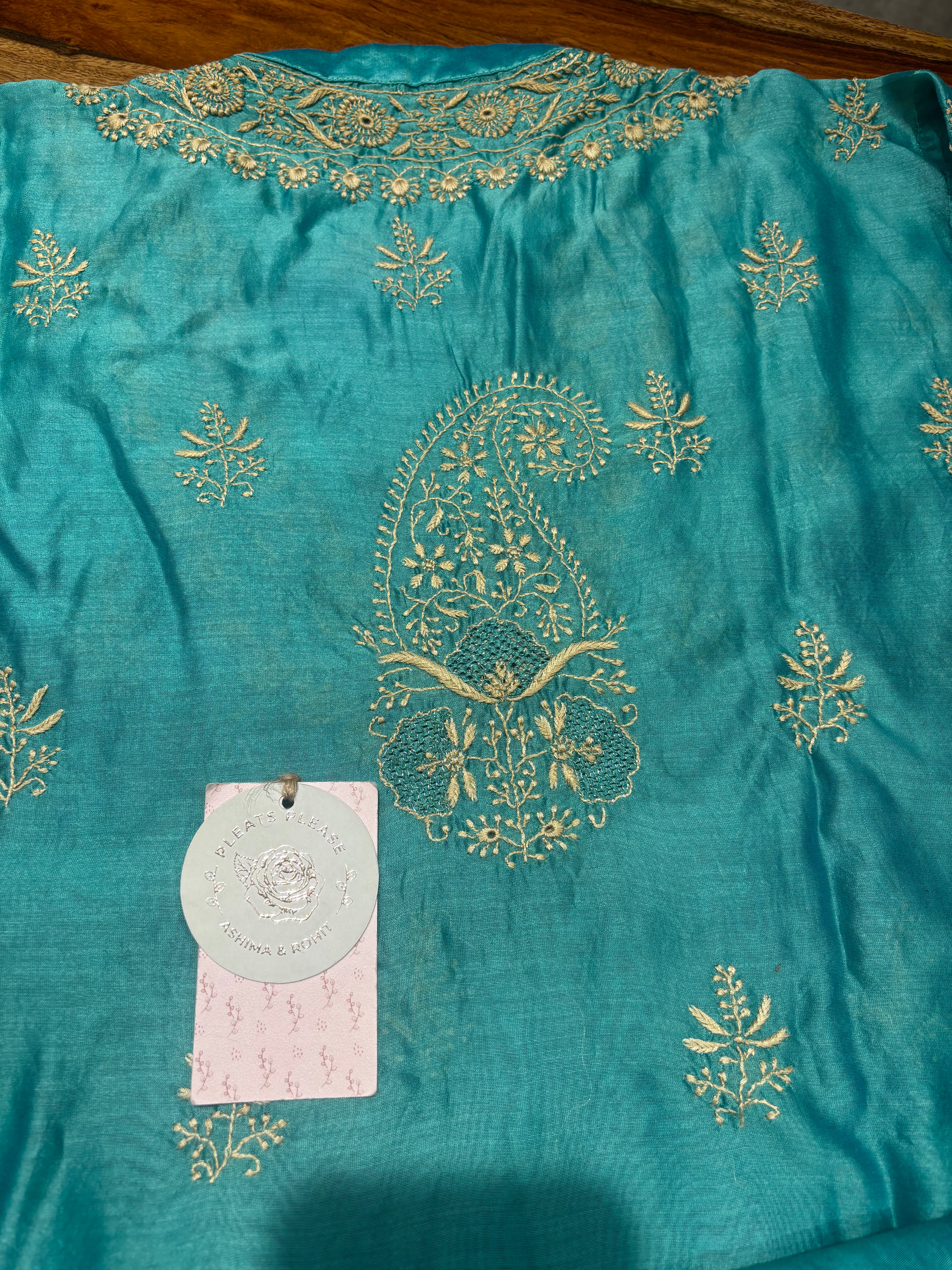 Emerald Green Chanderi Silk Chikankari Kurta Choga