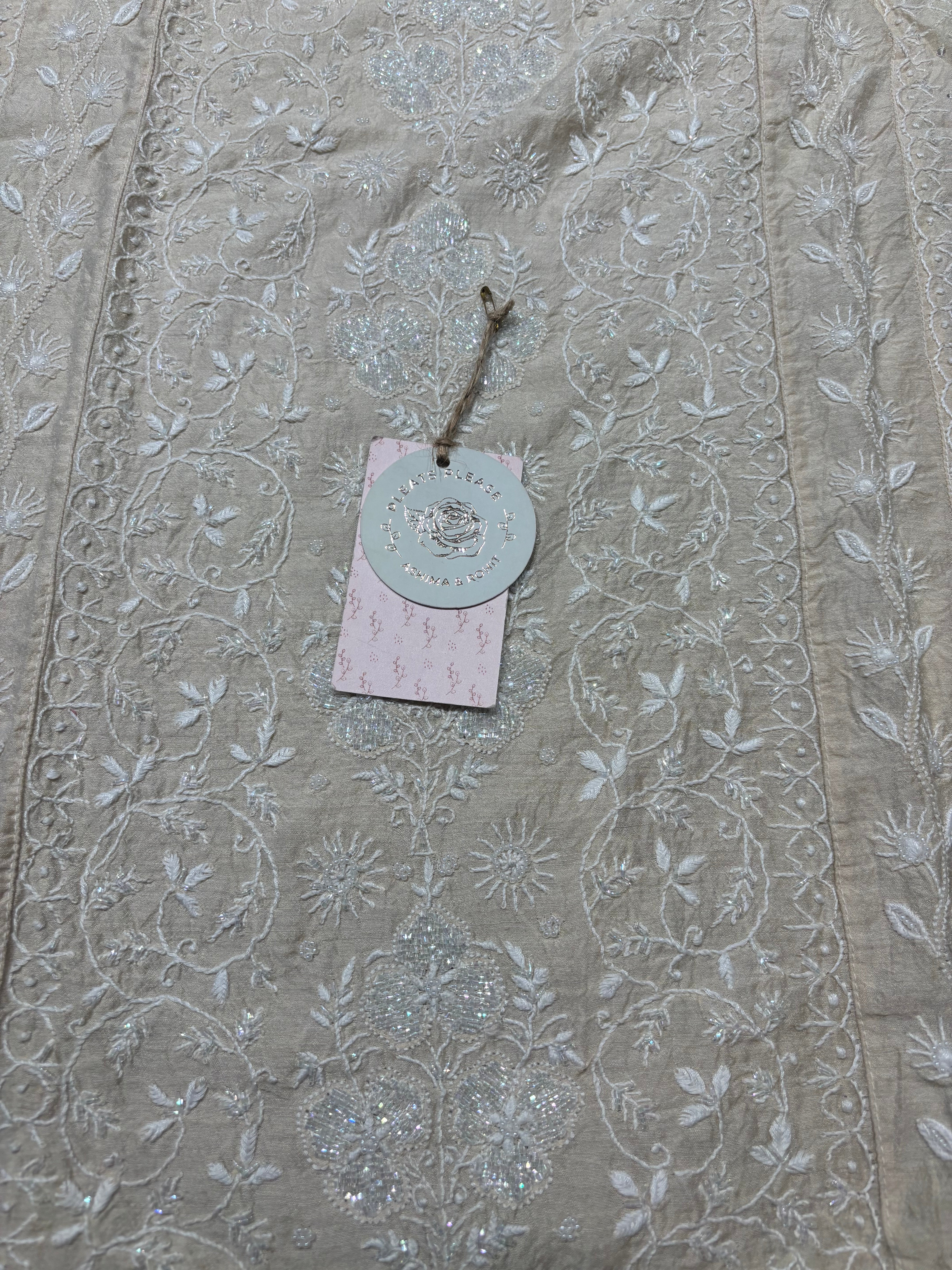 Dyeable Monga Silk Chikankari Kurta And Dupatta Set