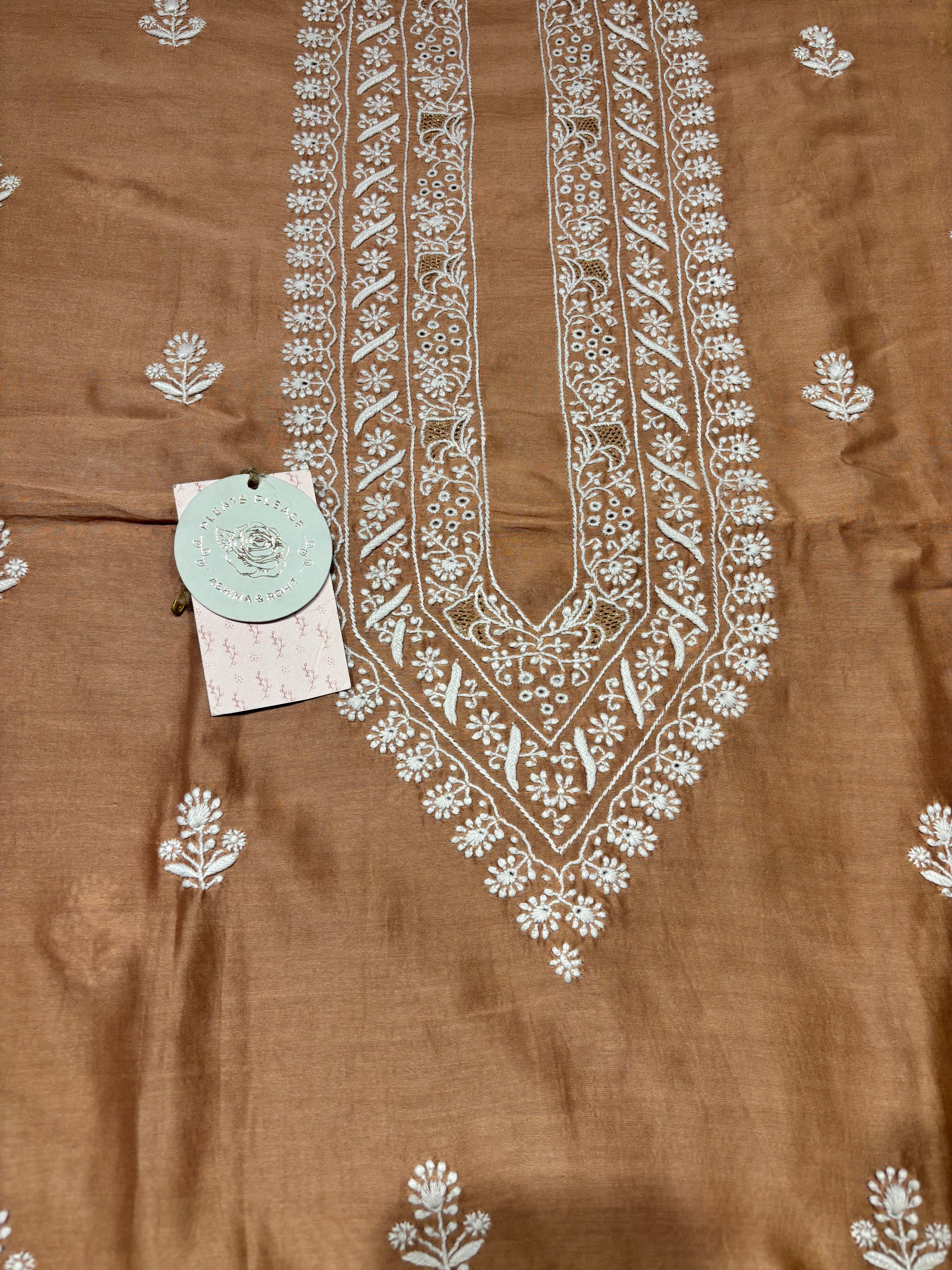 Brown Chanderi Silk Chikankari men’s Kurta