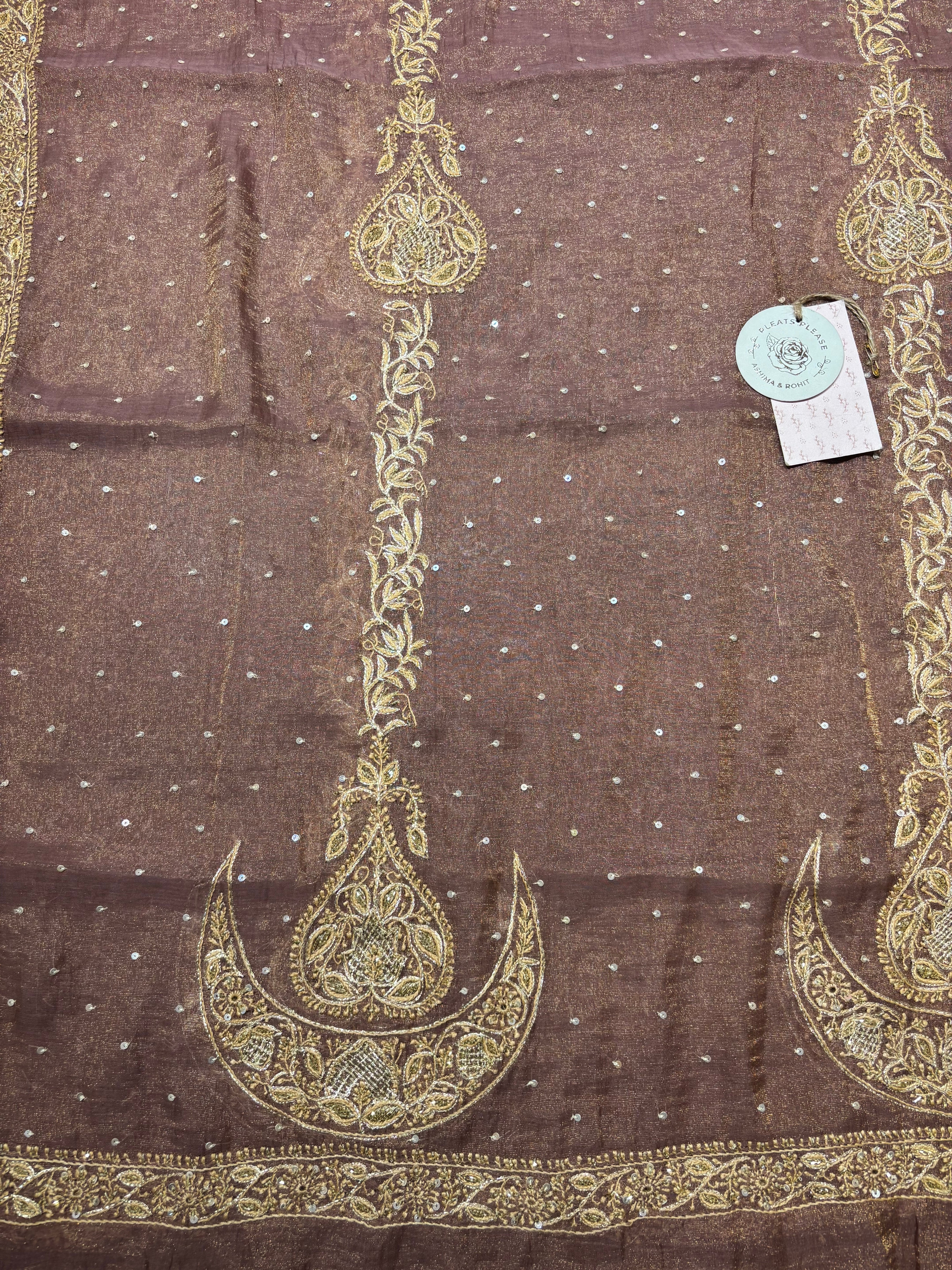 Garnet Pure and Premium Tissue Chikankari Aline Anarkali & Dupatta Set