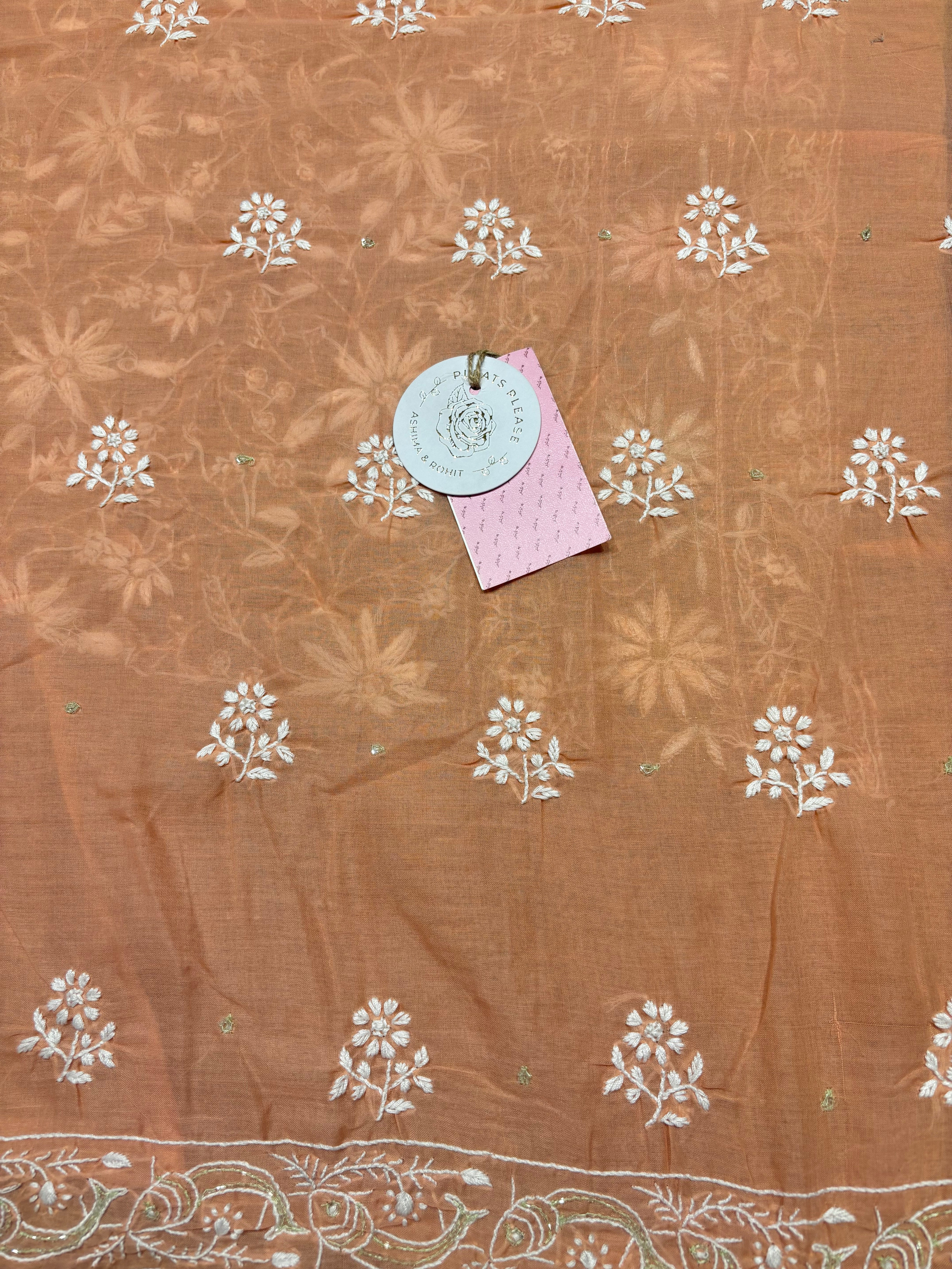 Peach Cotton Chikankari Kurta Fabric