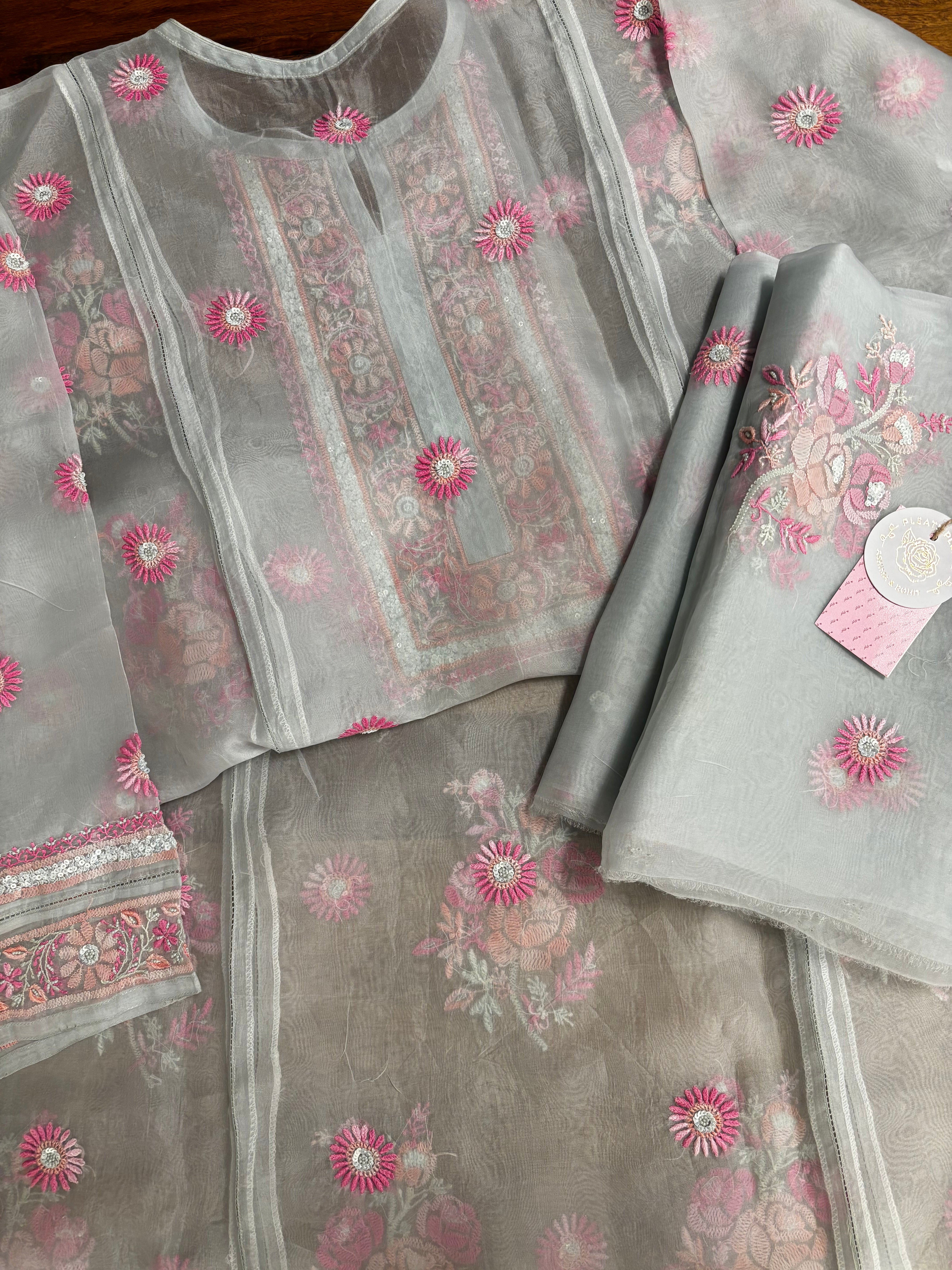 Mint Green Pure Organza Chikankari Kurta & Dupatta - Pleats PleaseChikankari