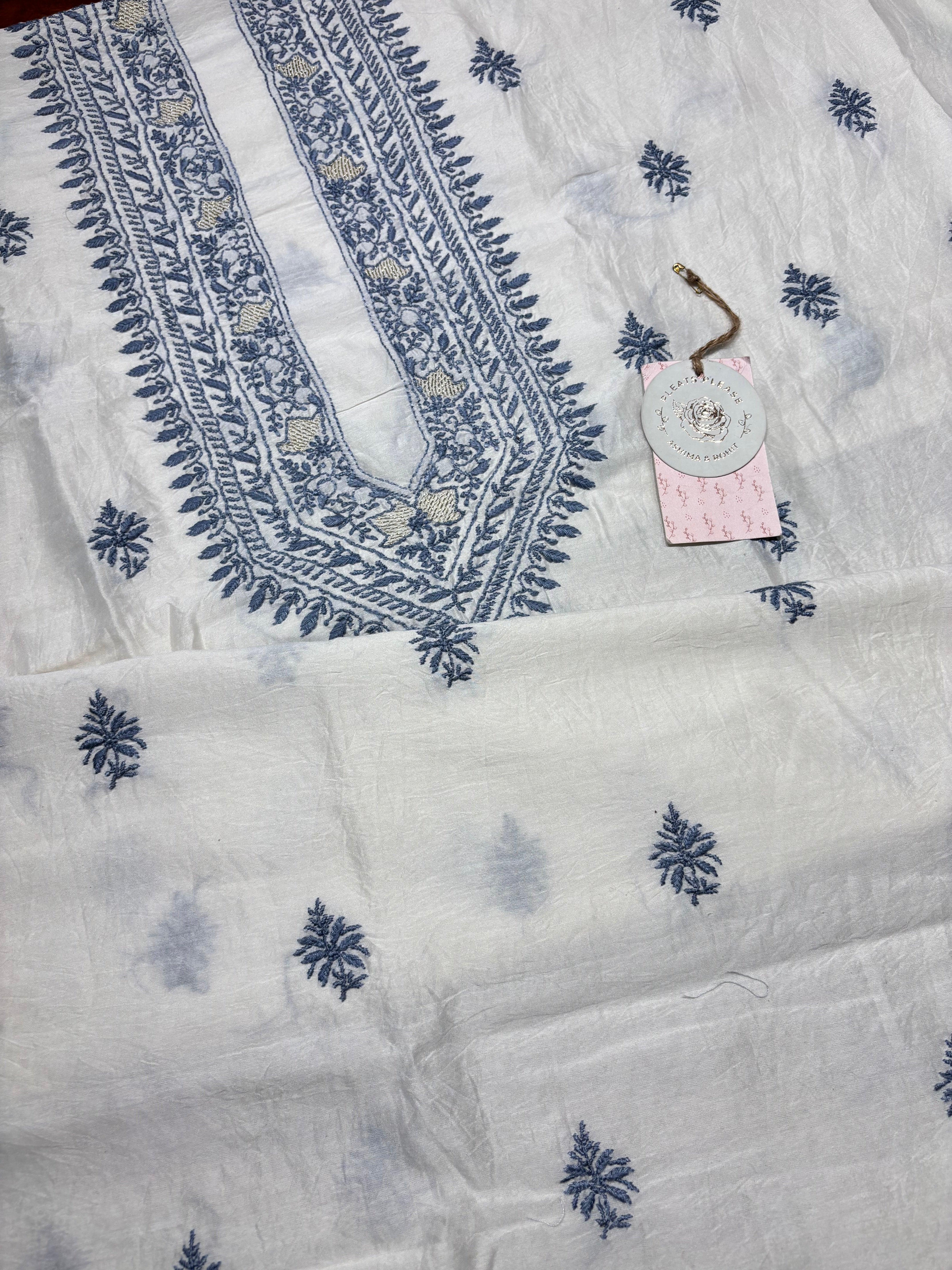 Dyeable Chanderi Silk Chikankari Men’s Kurta Fabric