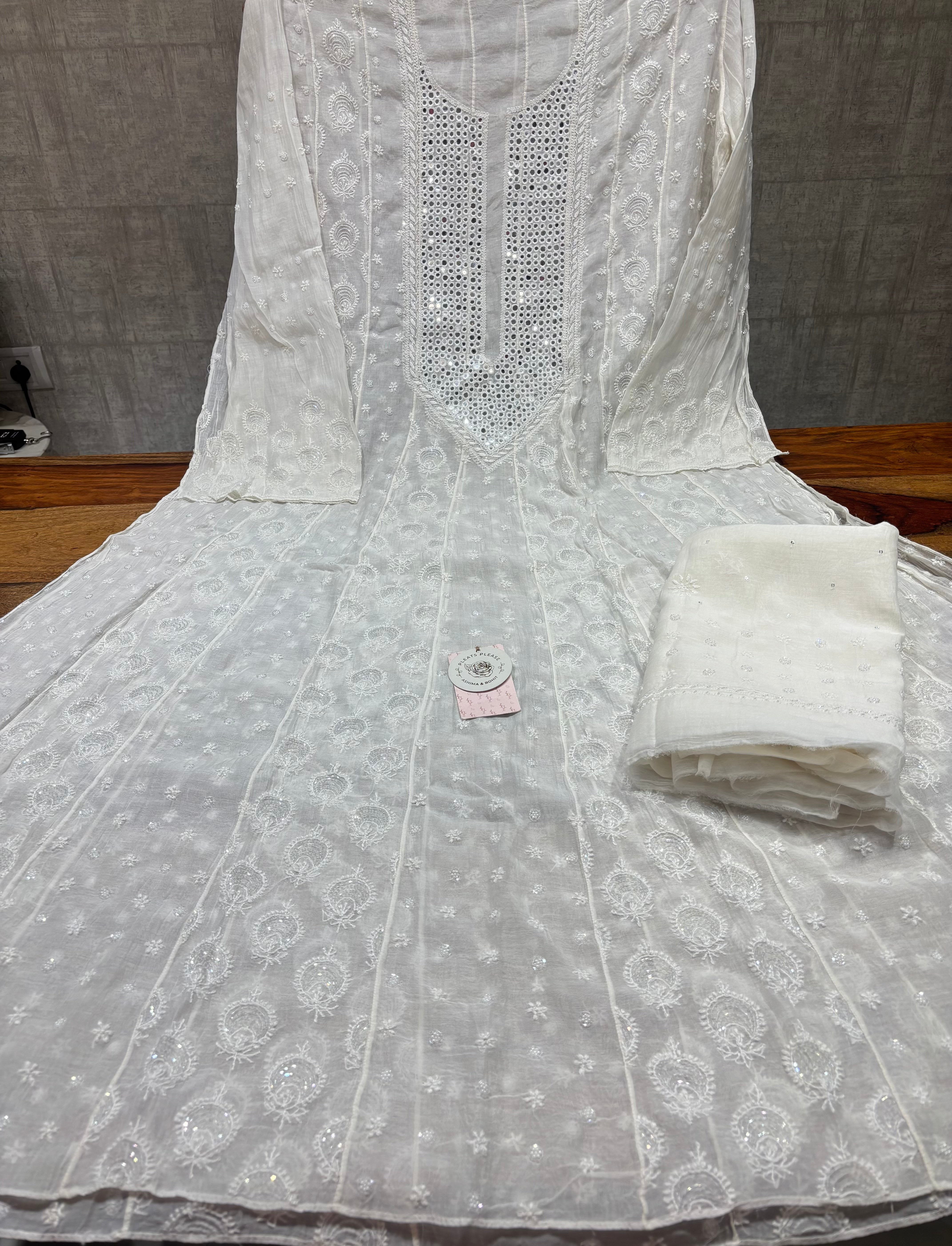 Dyeable Chanderi Mul Chikankari Anarkali & Dupatta Set