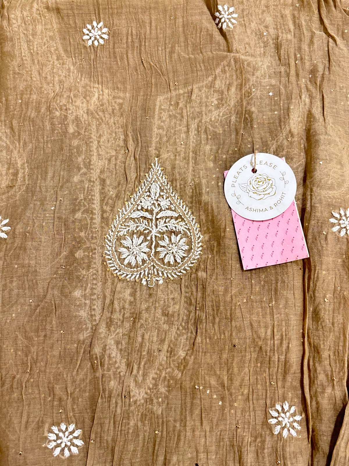 Camel Brown Chanderi Chikankari Mukaish Kurta & Dupatta
