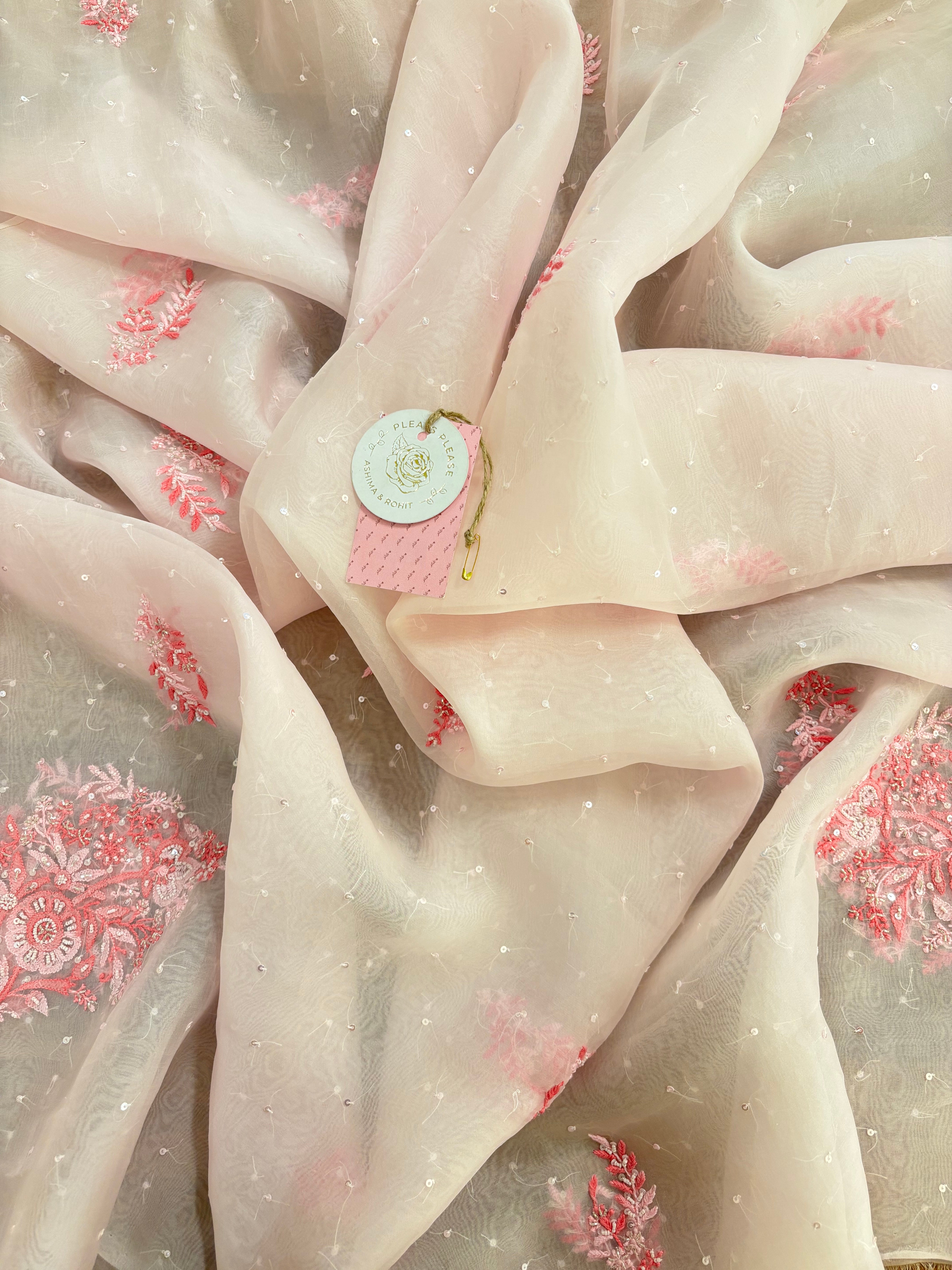 Baby Pink Organza Chikankari A-Line Kurta & Dupatta