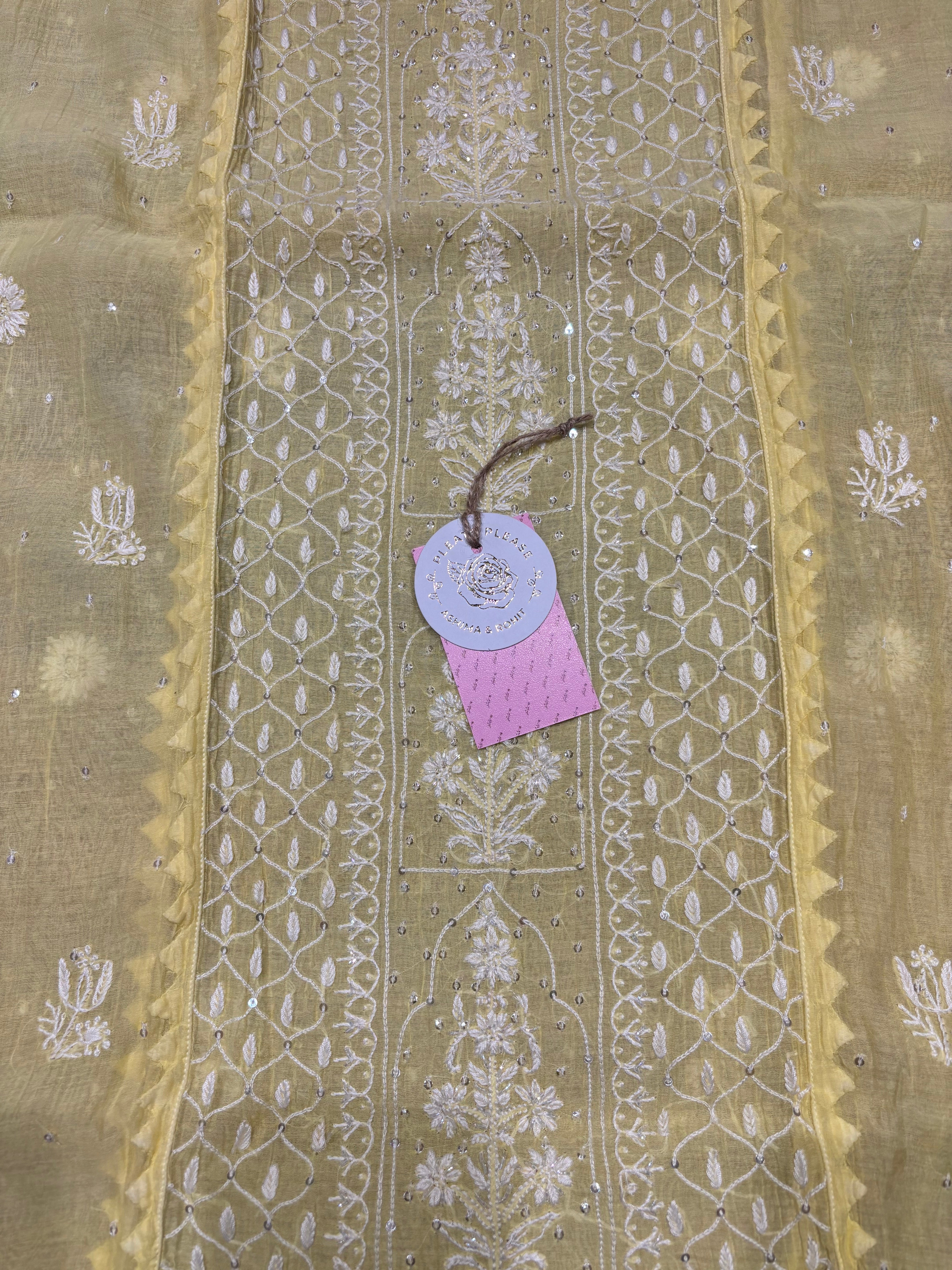 Butter Yellow Chanderi Mul Chikankari Kurta & Dupatta Set