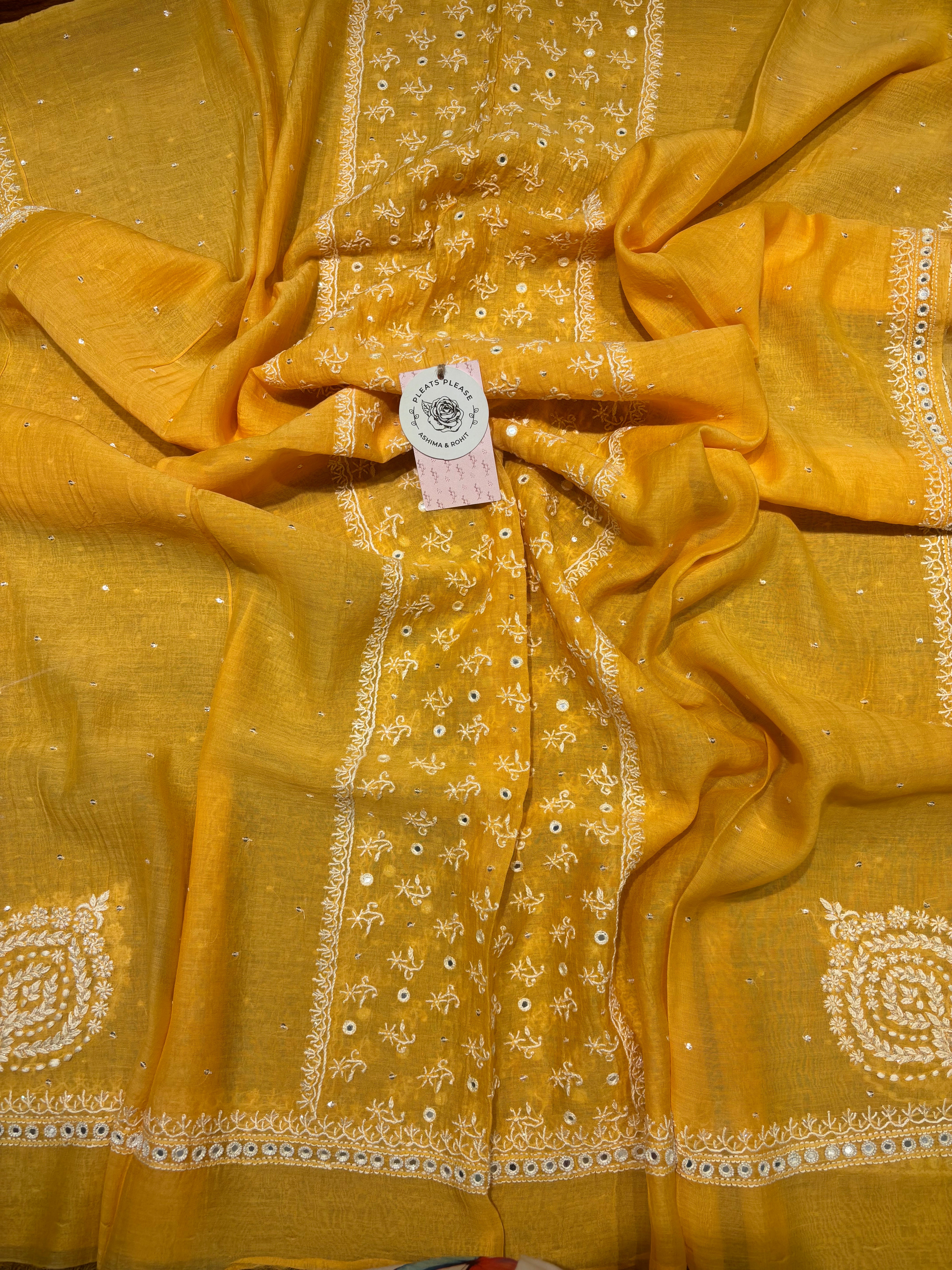 Mango Yellow Chanderi Mul Chikankari Kurta & Dupatta Set