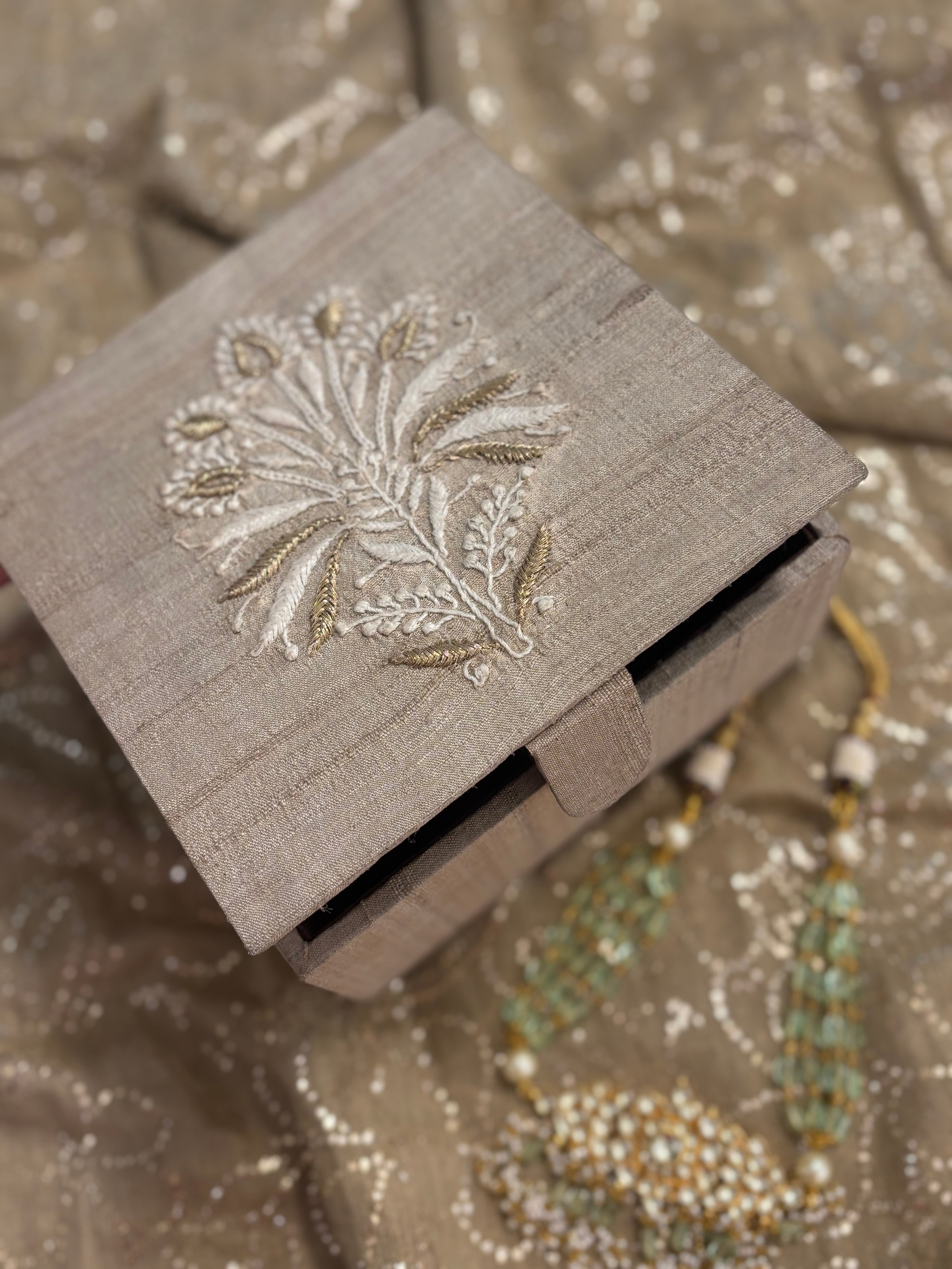 Silk Natural Chikankari Jewellery Box