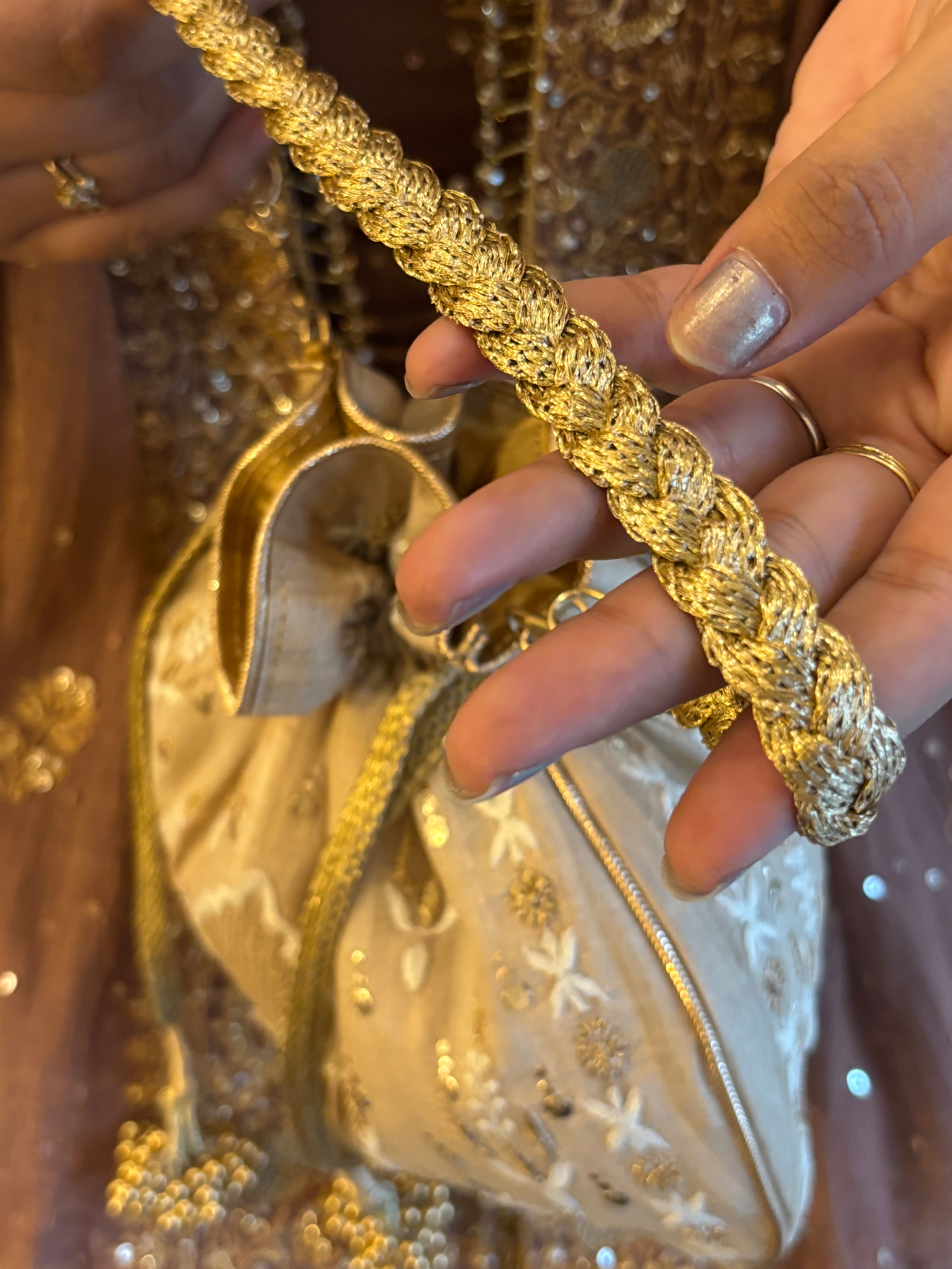 Beige Chikankari and Mukaish Batua