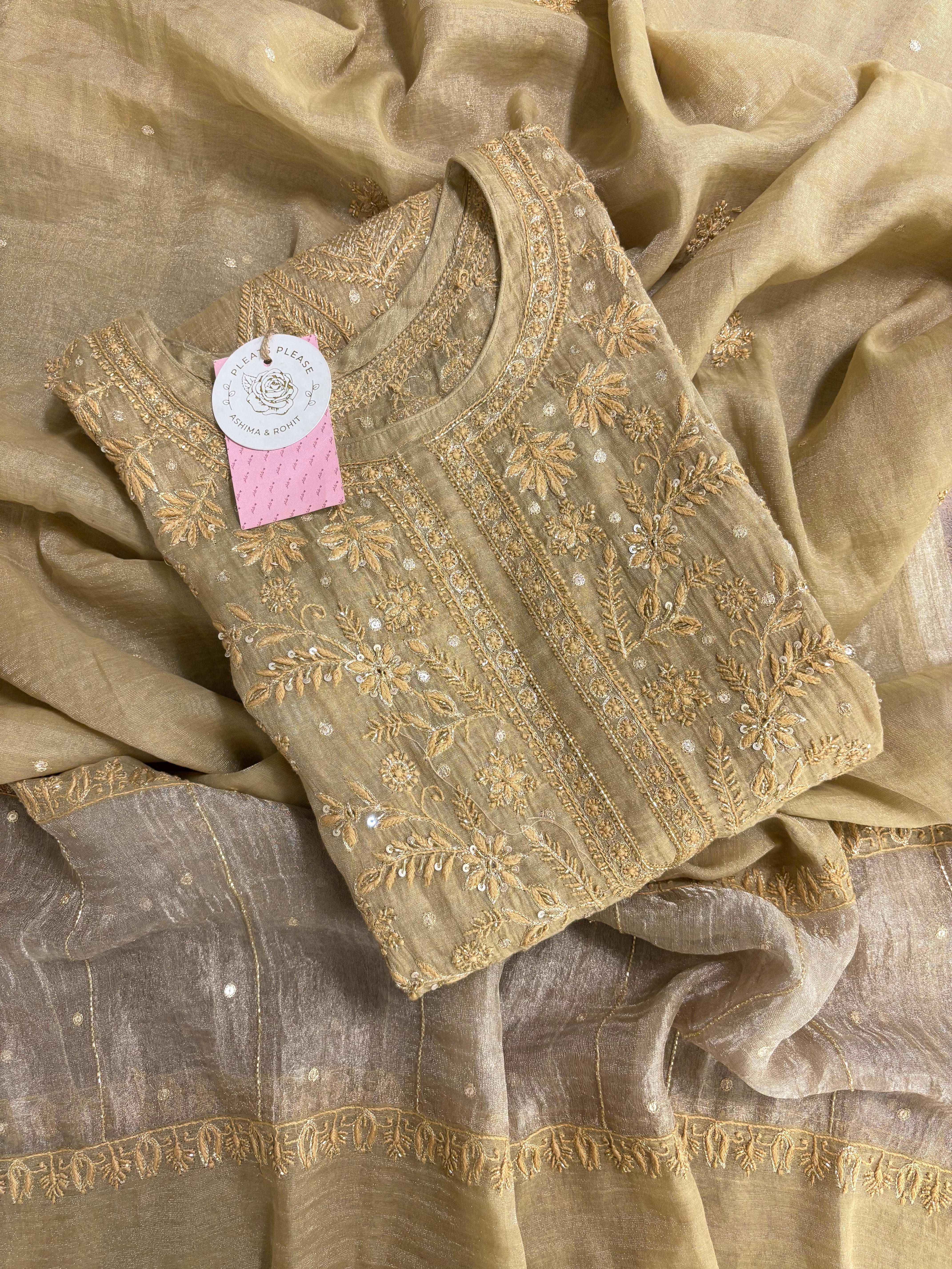 Sanddrift Pure & Premium Tissue Chikankari Kurta & Dupatta