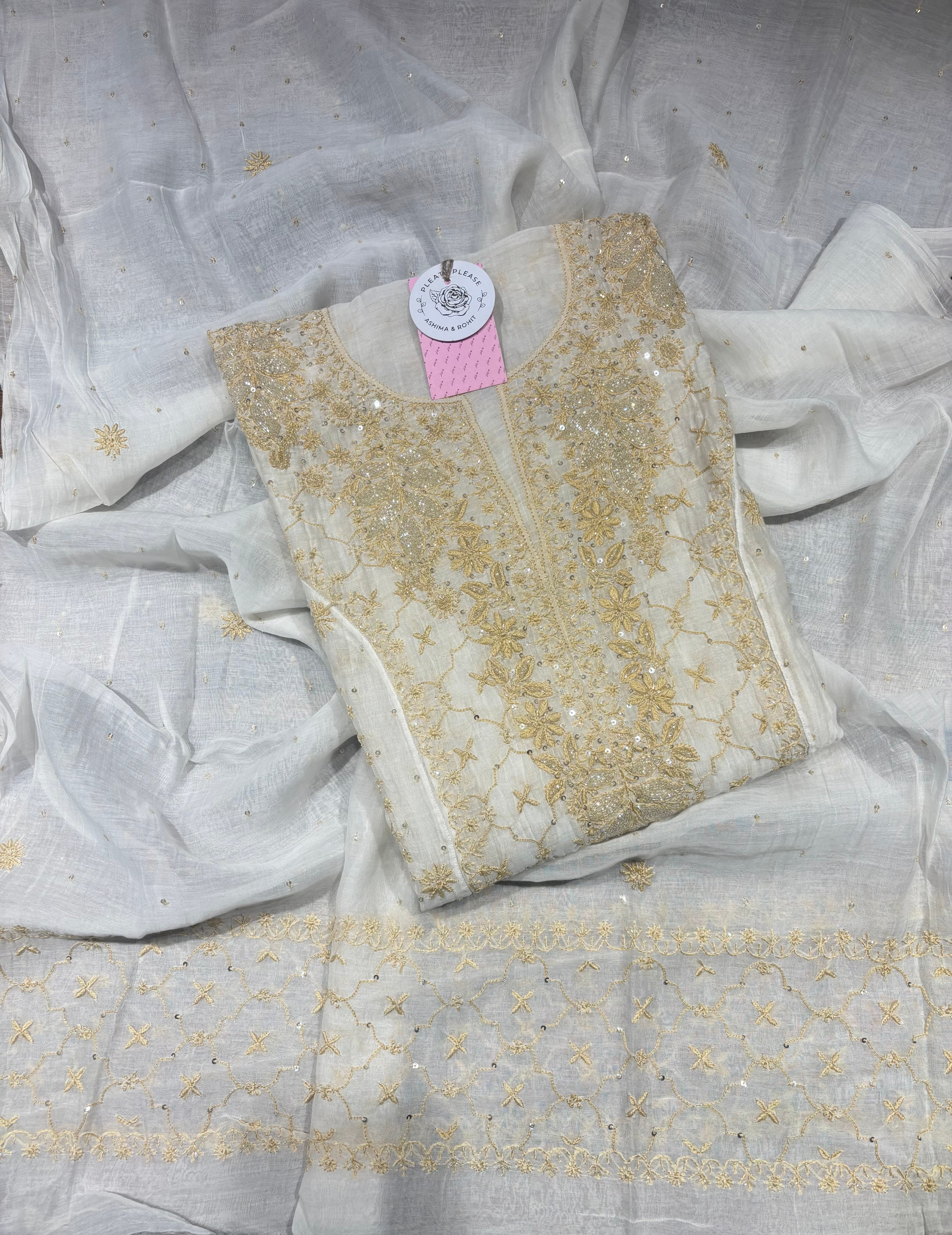 Dyeable Chanderi Mul Chikankari Anarkali & Dupatta Set