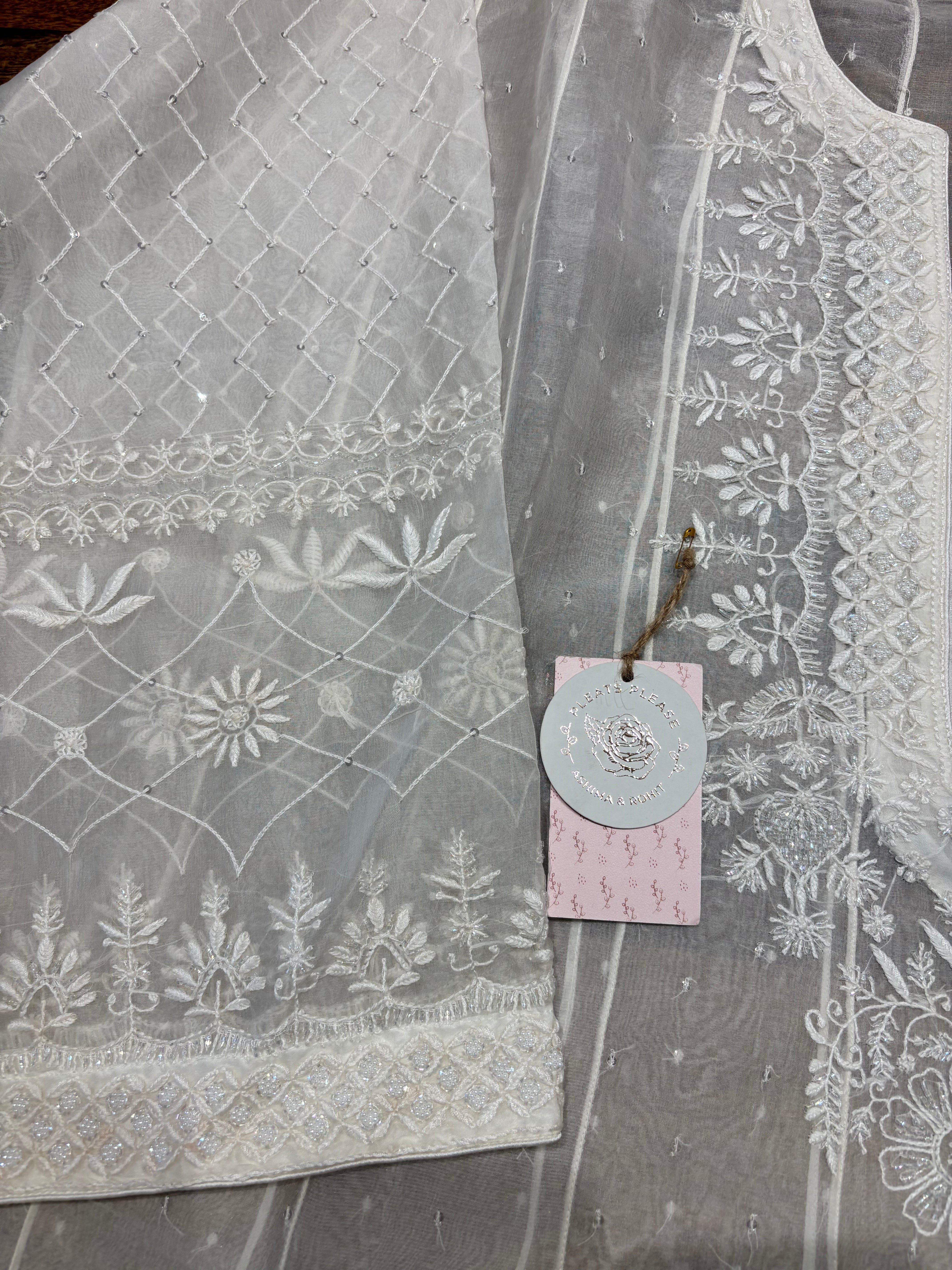 Dyeable Pure Organza Silk Chikankari Anarkali and Dupatta set